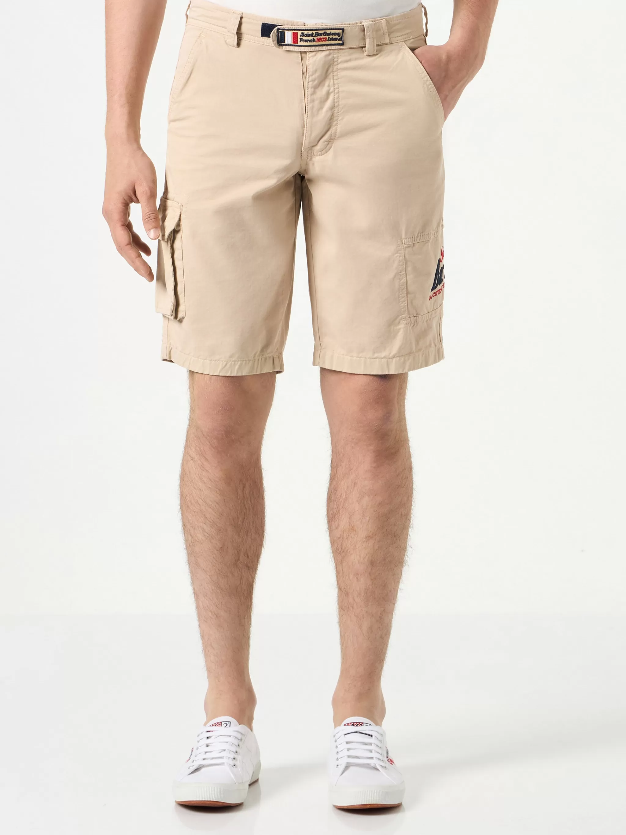 MC2 Saint Barth Beige cargo bermuda with pockets Cheap