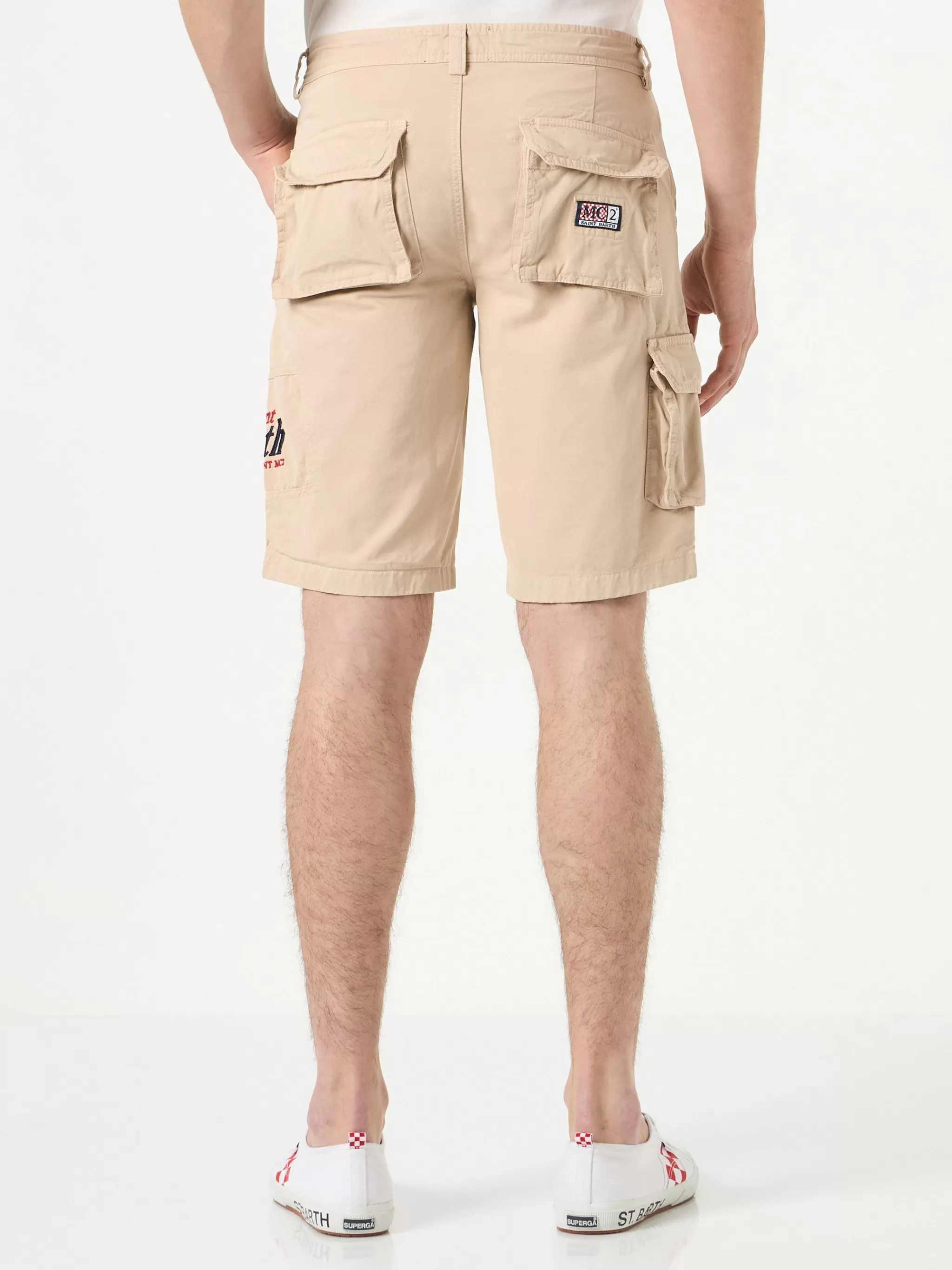 MC2 Saint Barth Beige cargo bermuda with pockets Cheap