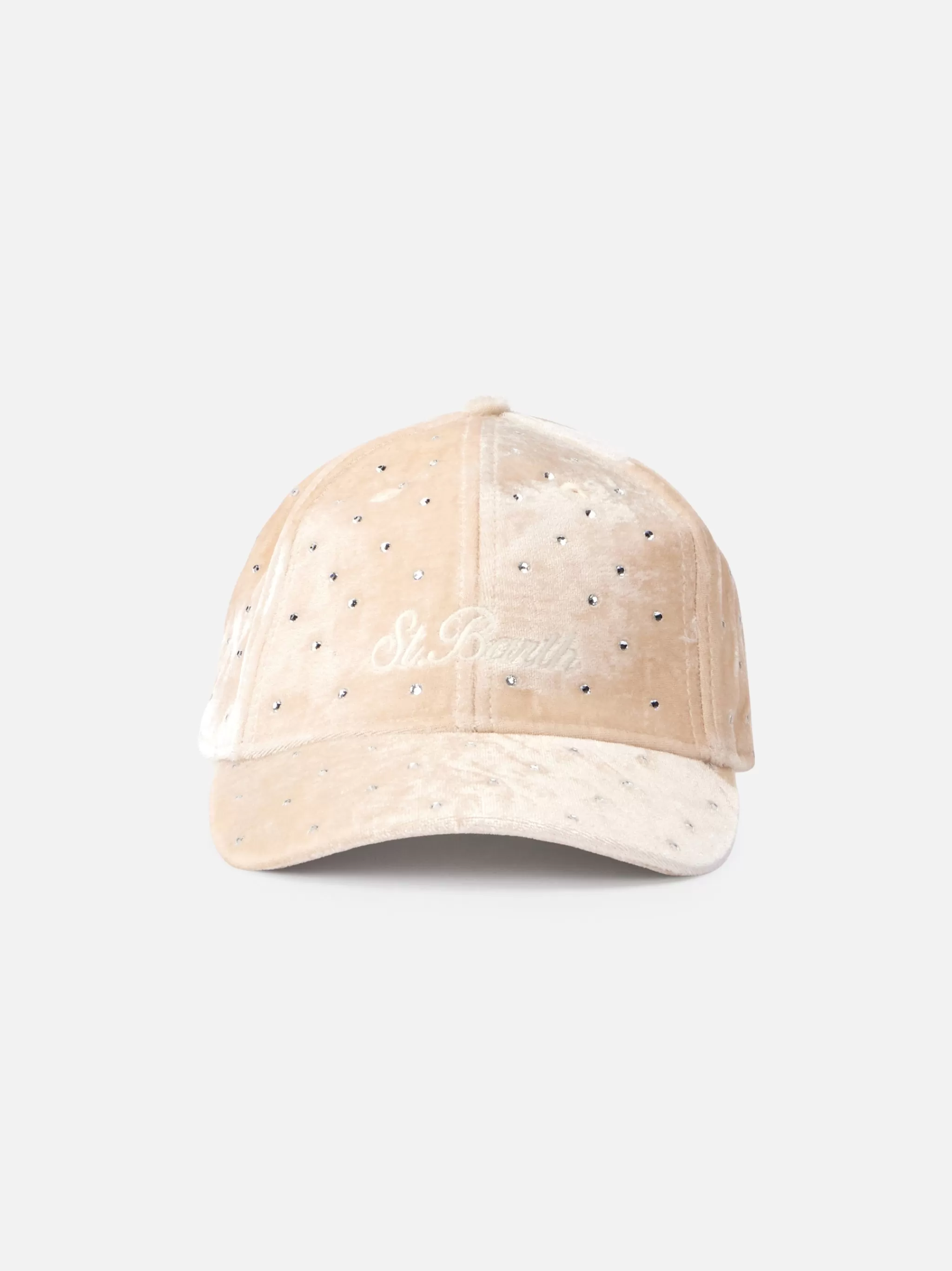 MC2 Saint Barth Beige velvet ball cap Baseball with rhinestones embellishment Clearance