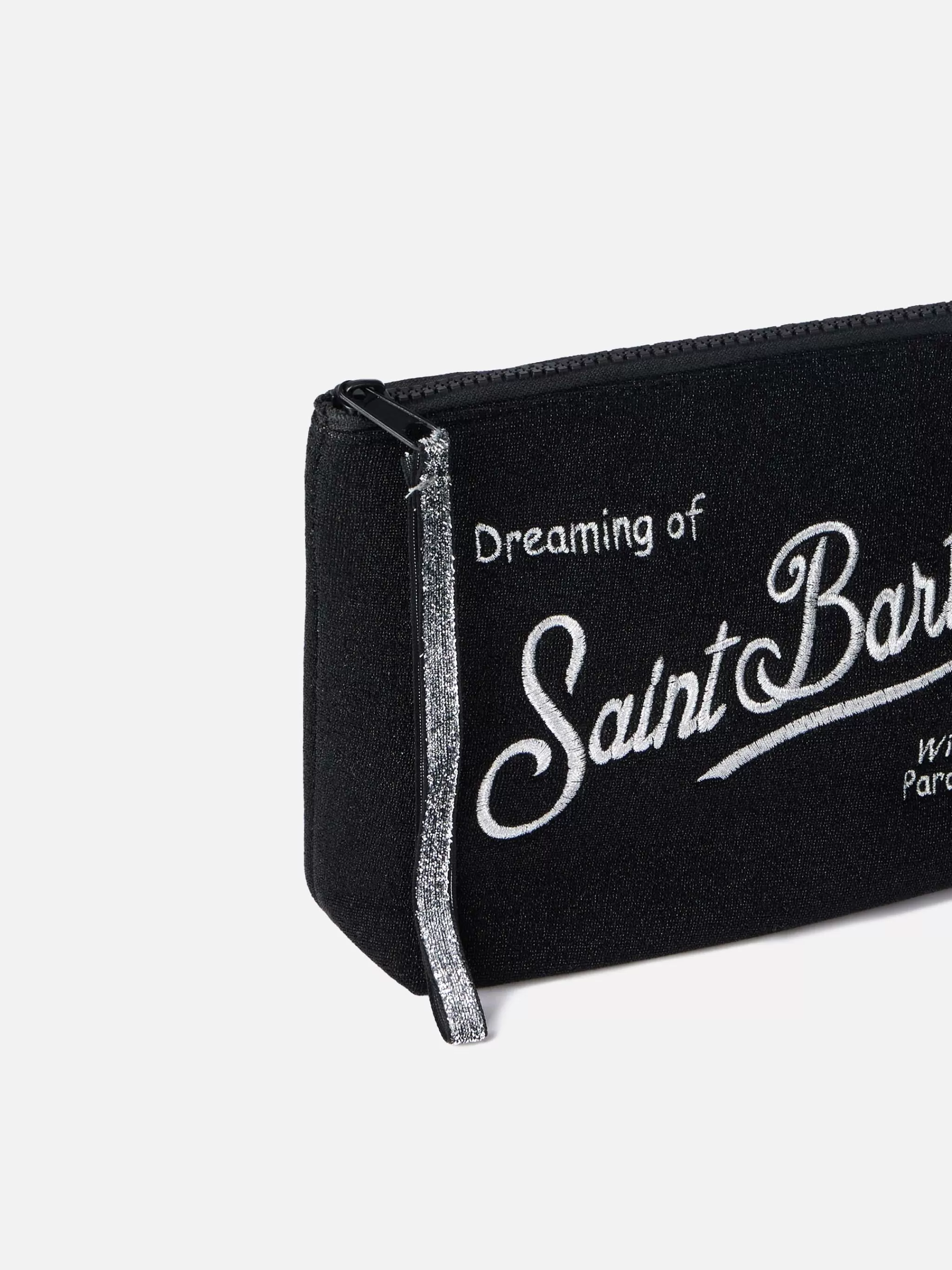 MC2 Saint Barth Black lurex pochette Aline with logo embroidery Sale