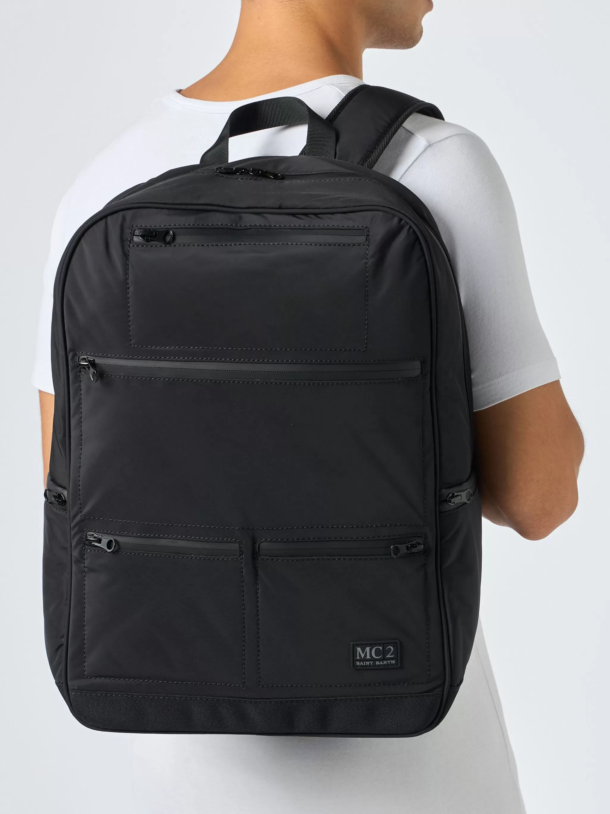 MC2 Saint Barth Black nylon backpack with zipped pockets Clearance