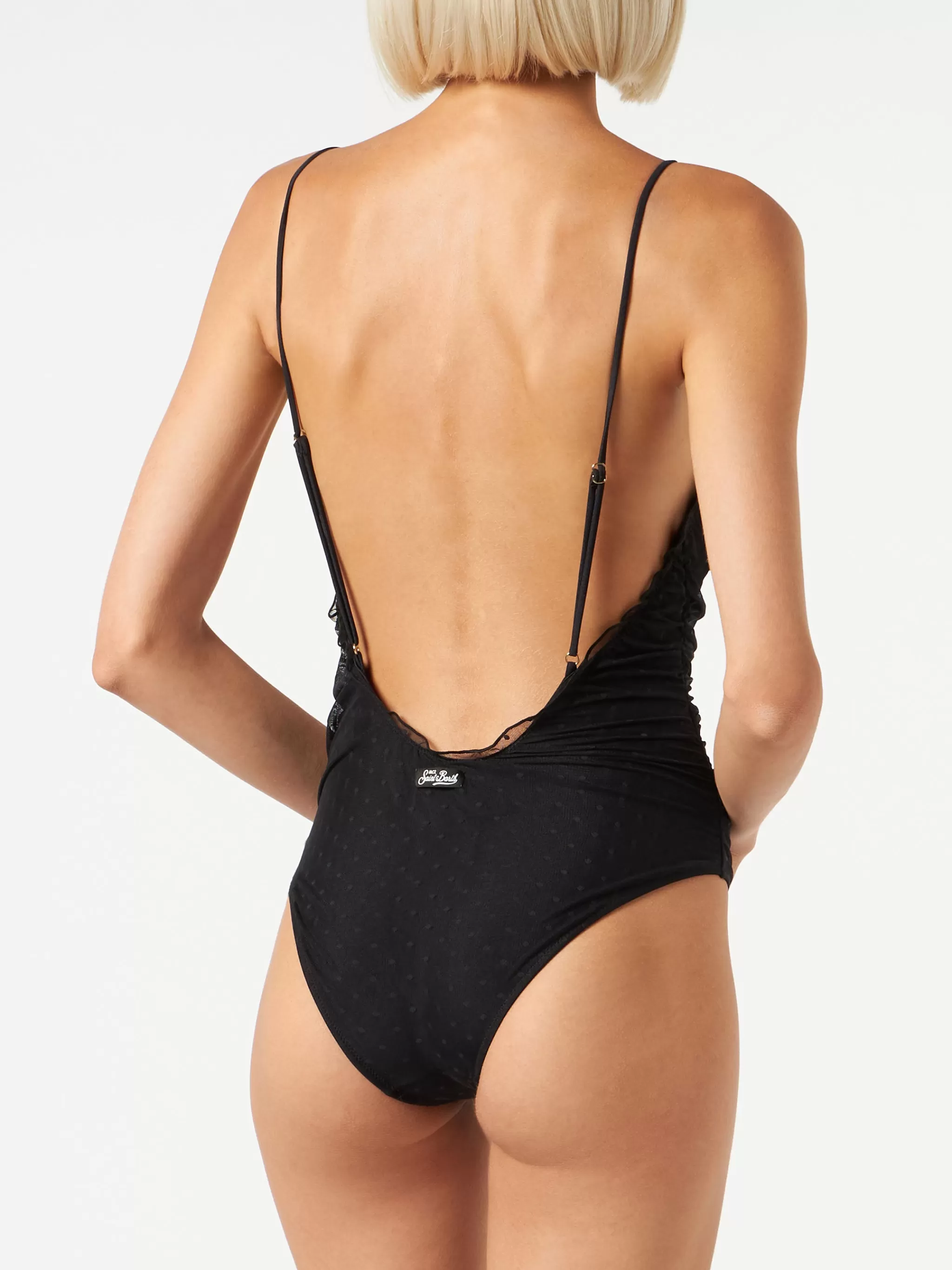 MC2 Saint Barth Black one piece swimsuit Francoise with tulle Store