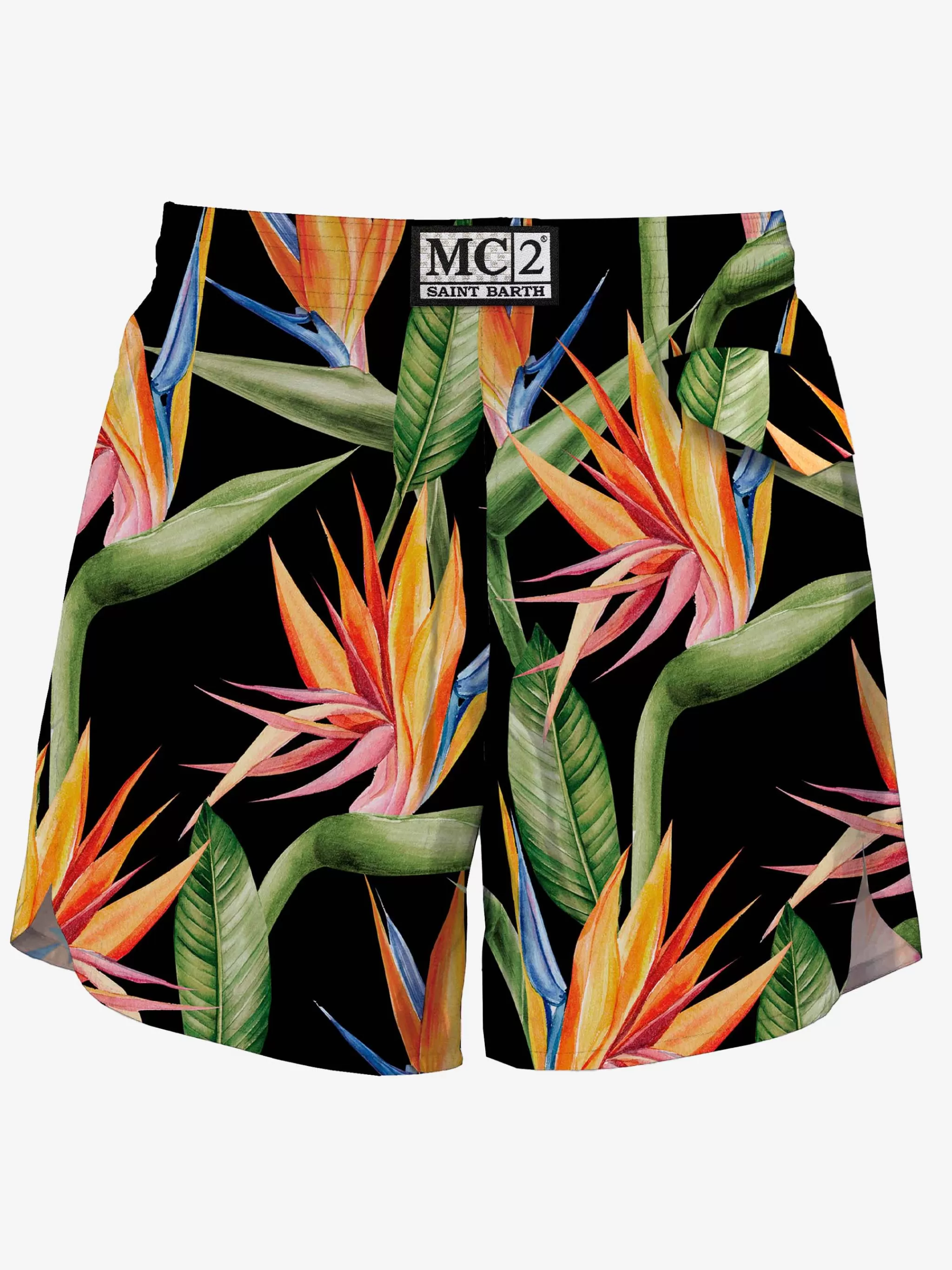 MC2 Saint Barth Black Swim Short mid-lenght with flower print Store