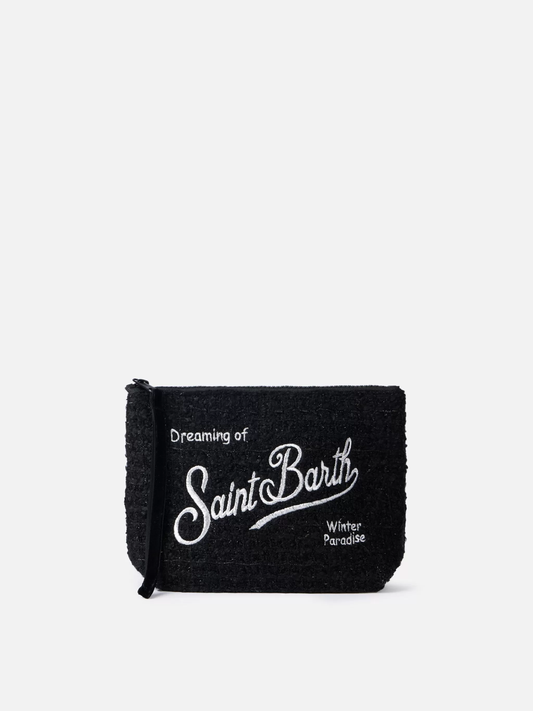 MC2 Saint Barth Black tweed pochette Aline with logo embroidery Hot