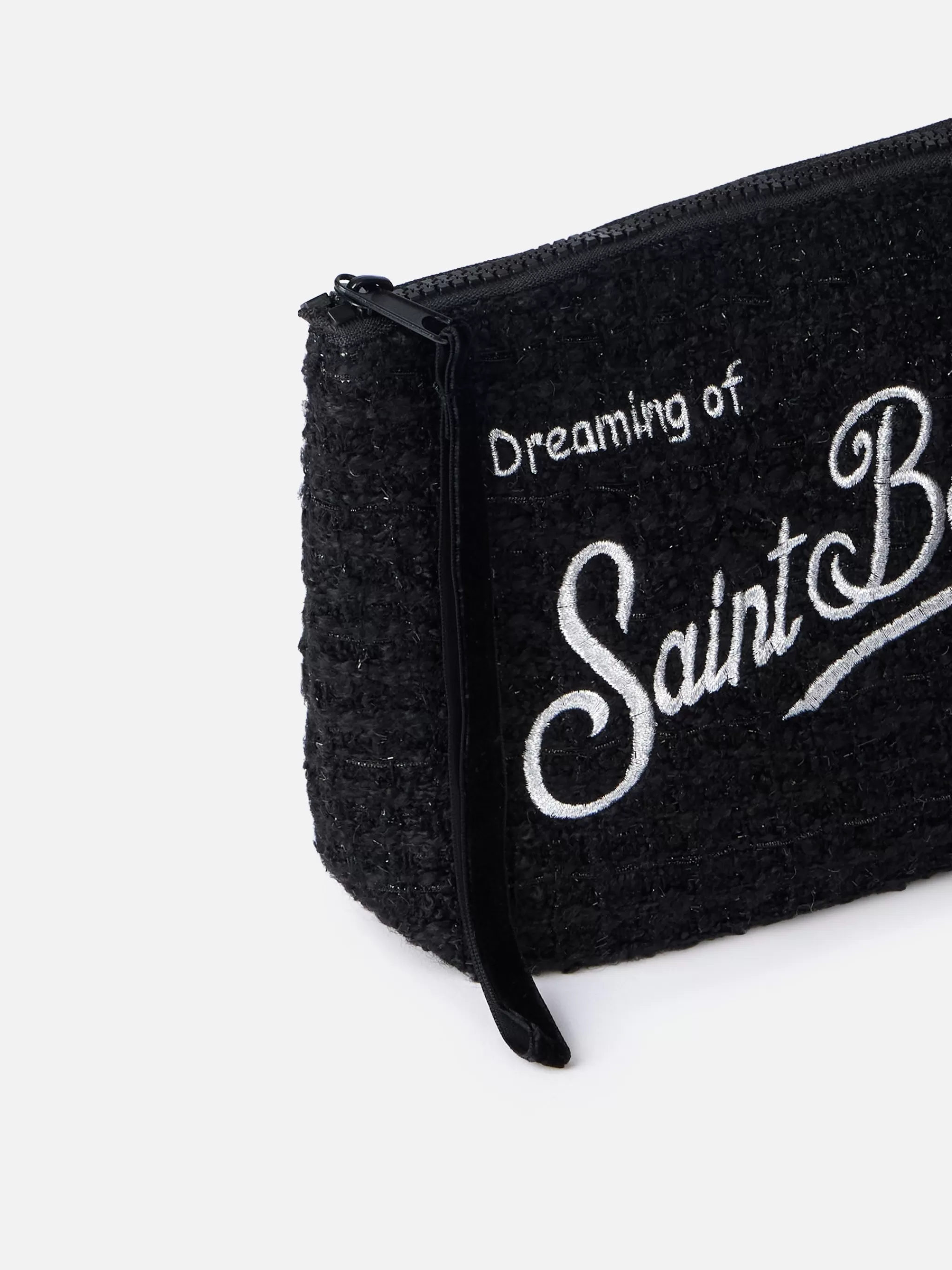 MC2 Saint Barth Black tweed pochette Aline with logo embroidery Hot