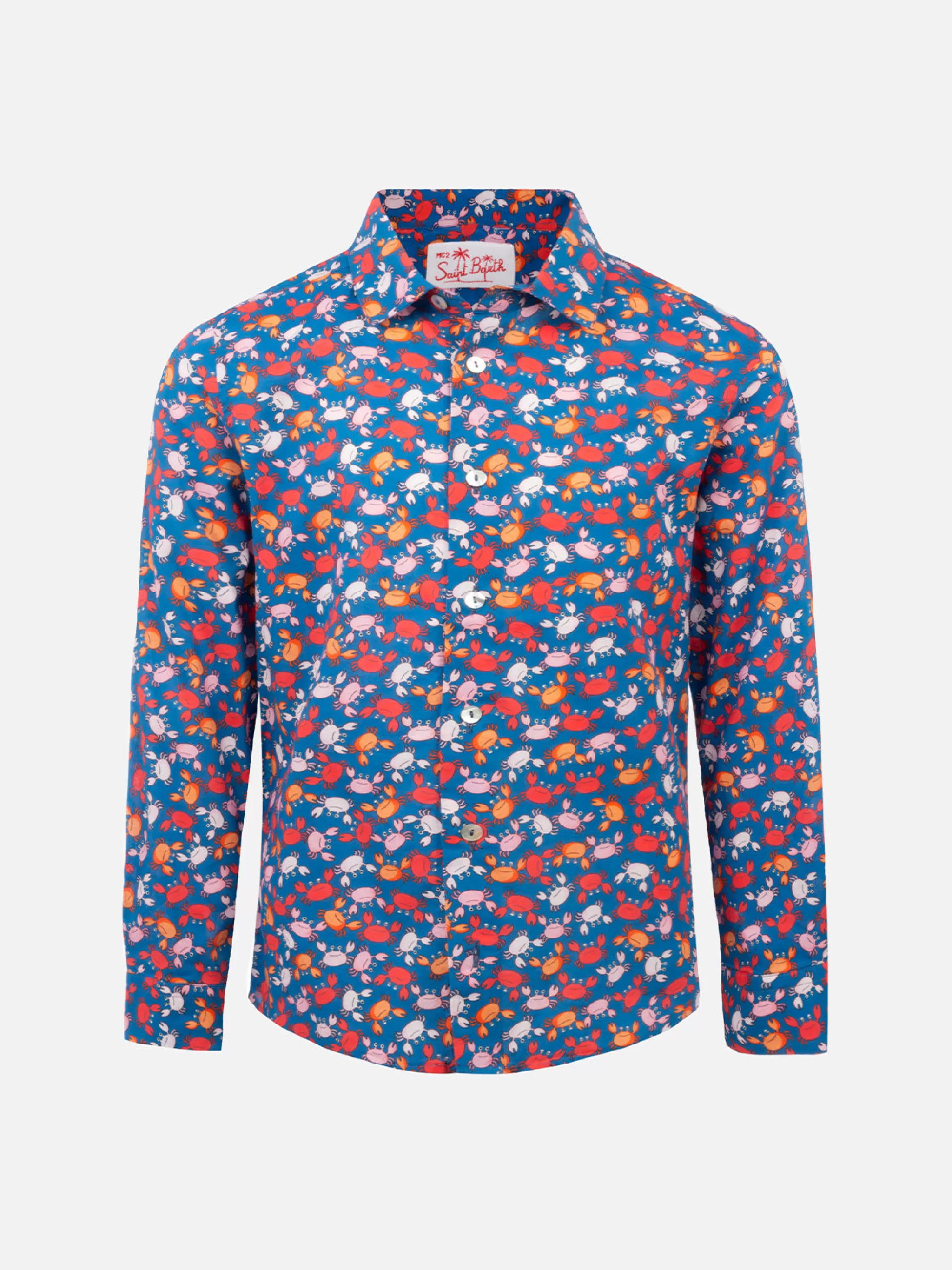 MC2 Saint Barth Blue Boy muslin cotton shirt Sharouk with crab print Discount