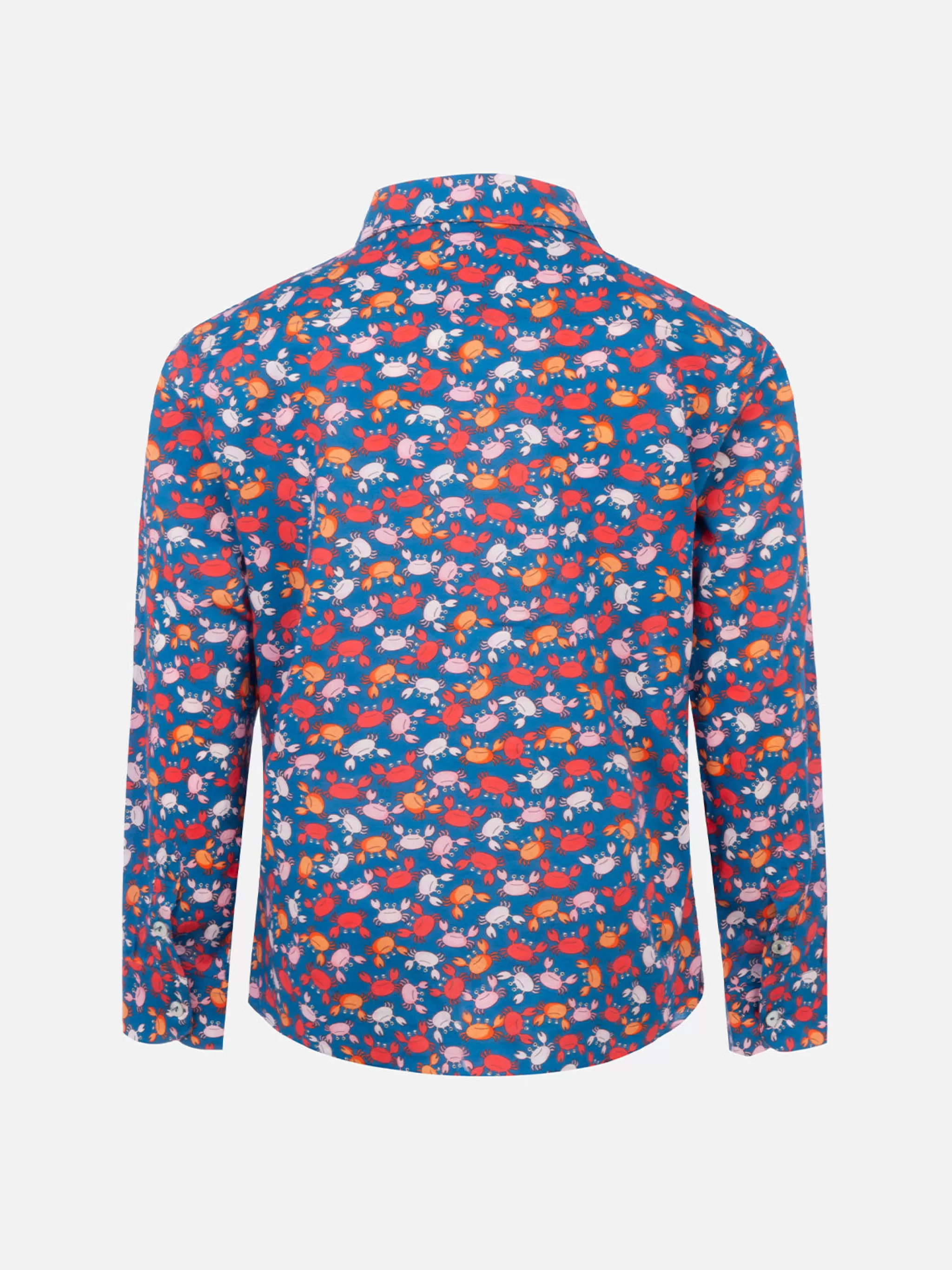 MC2 Saint Barth Blue Boy muslin cotton shirt Sharouk with crab print Discount