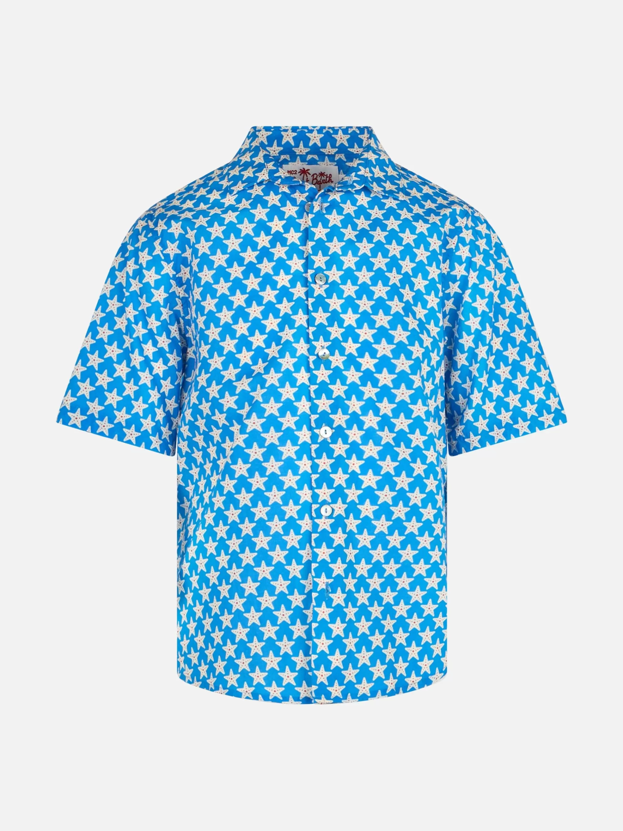 MC2 Saint Barth Blue Boy muslin cotton shirt Sharouk with seastar print Best Sale