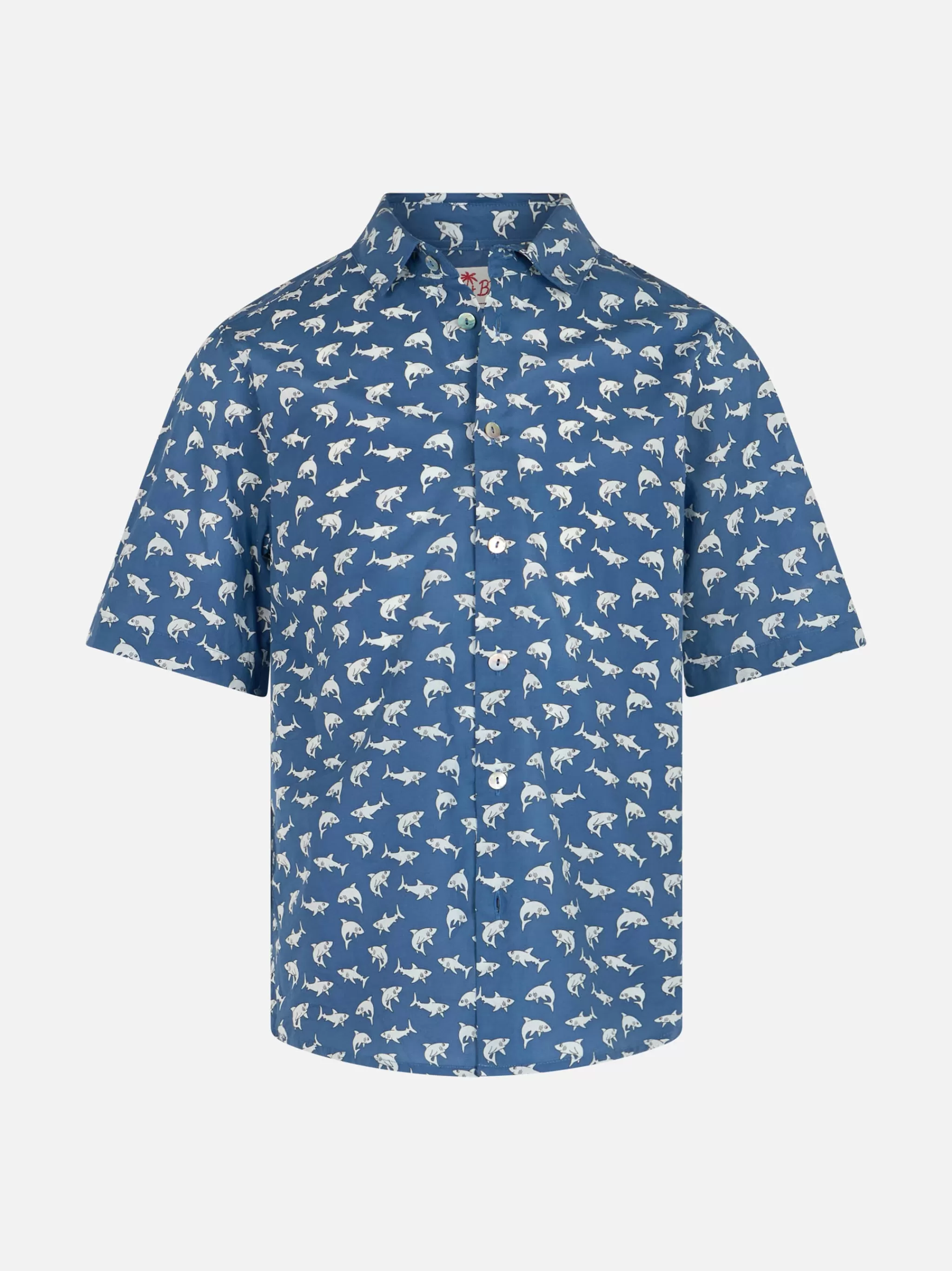 MC2 Saint Barth Blue Boy muslin cotton shirt Sharouk with shark print Online