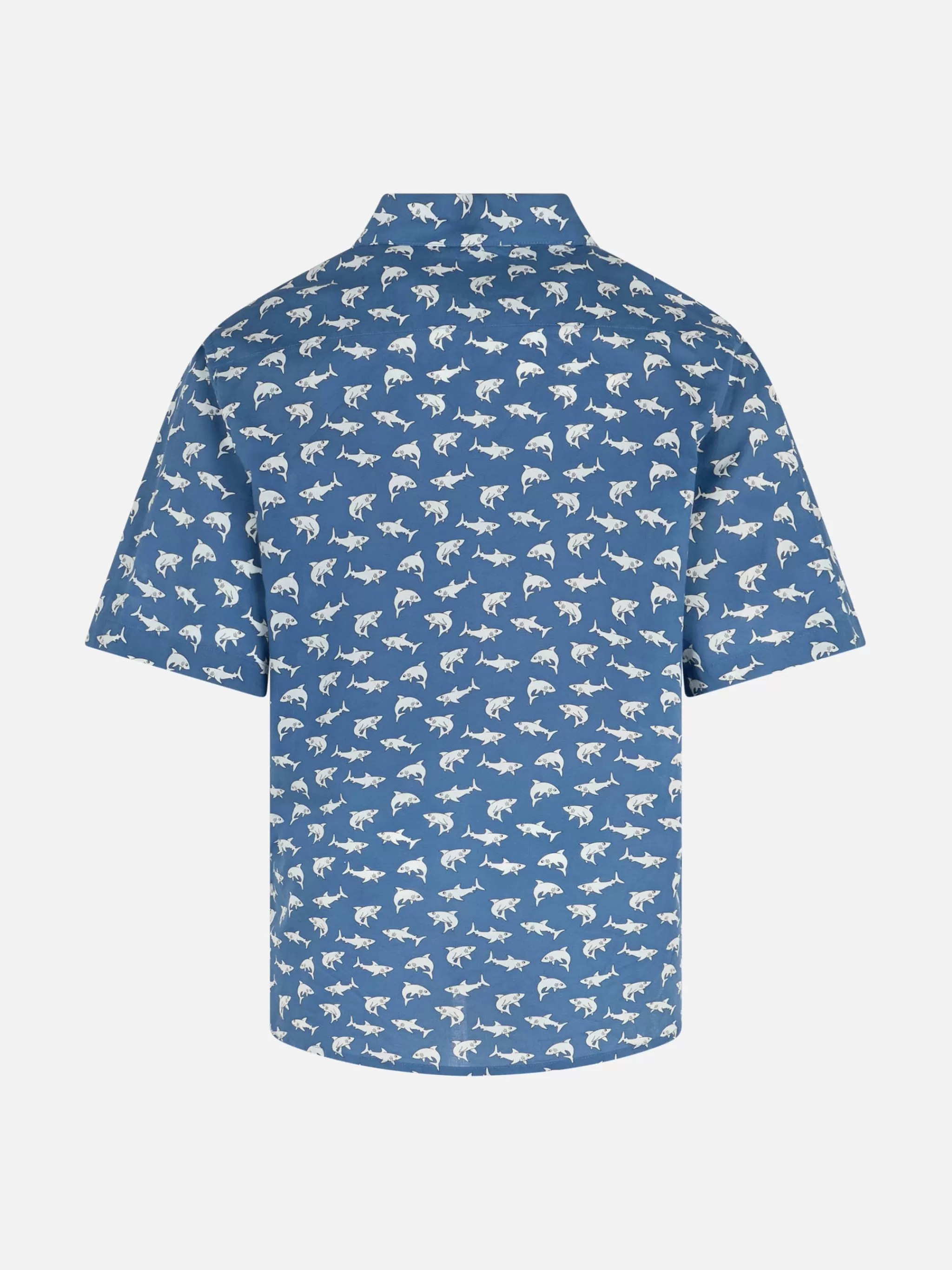 MC2 Saint Barth Blue Boy muslin cotton shirt Sharouk with shark print Online