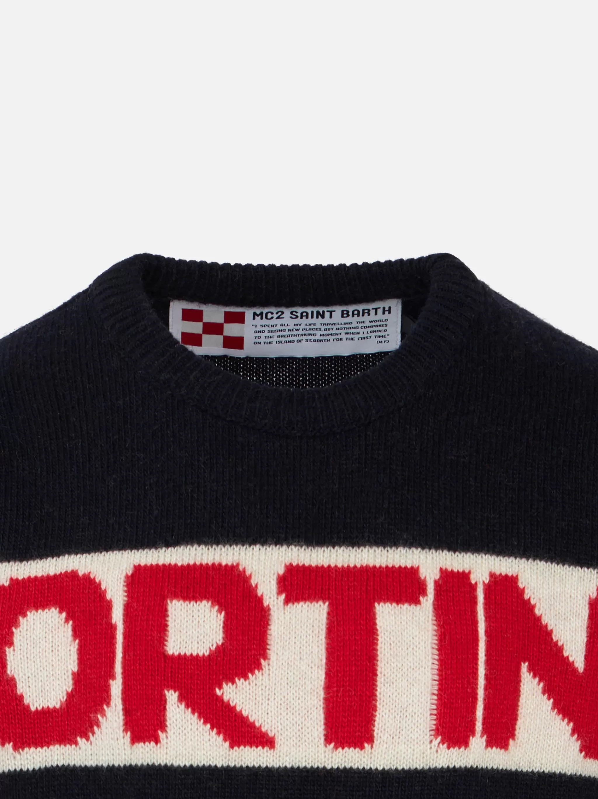 MC2 Saint Barth Blue boy sweater Cortina red graphic Store