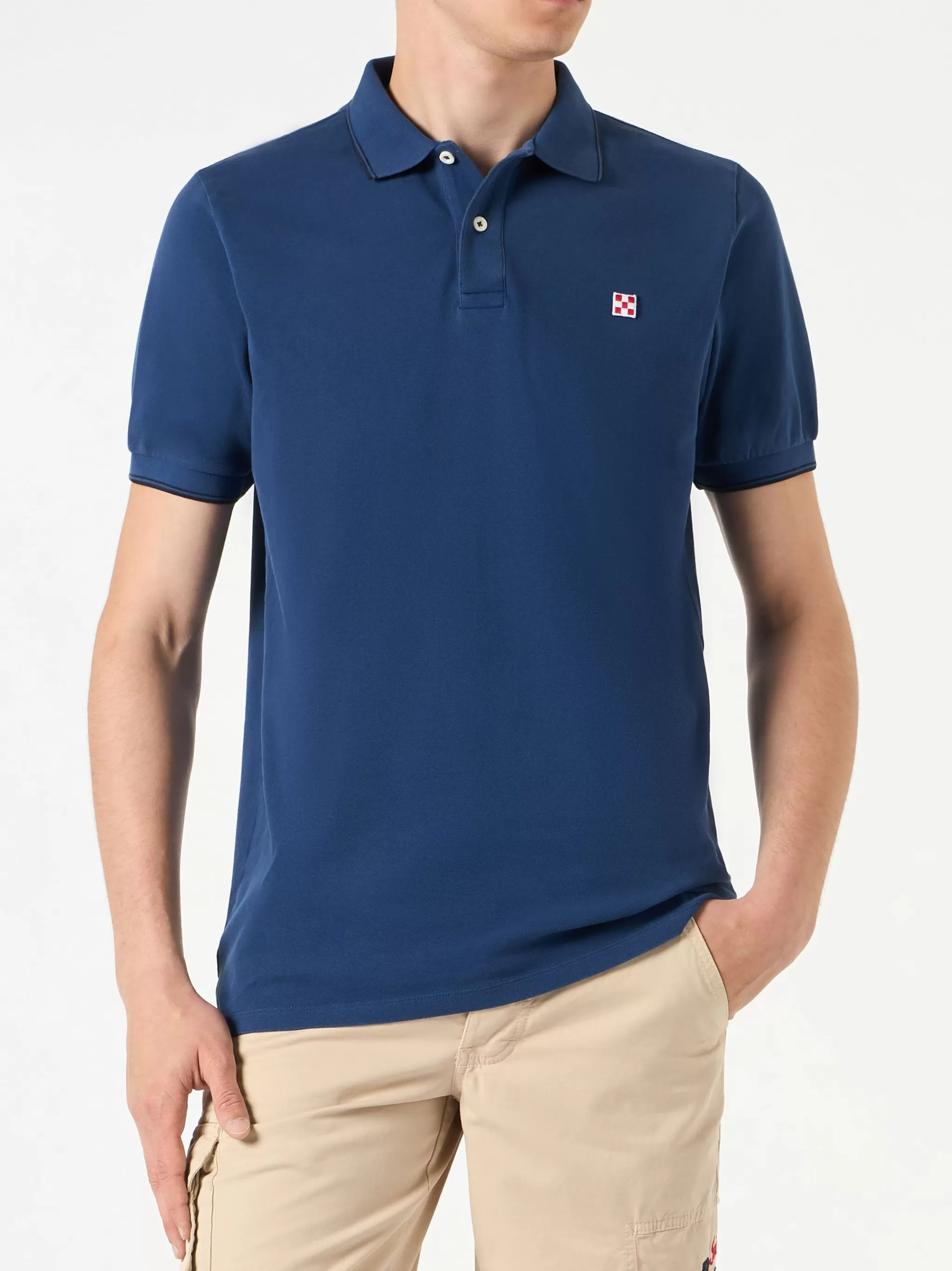 MC2 Saint Barth Blue denim piquet polo with St. Barth logo Discount