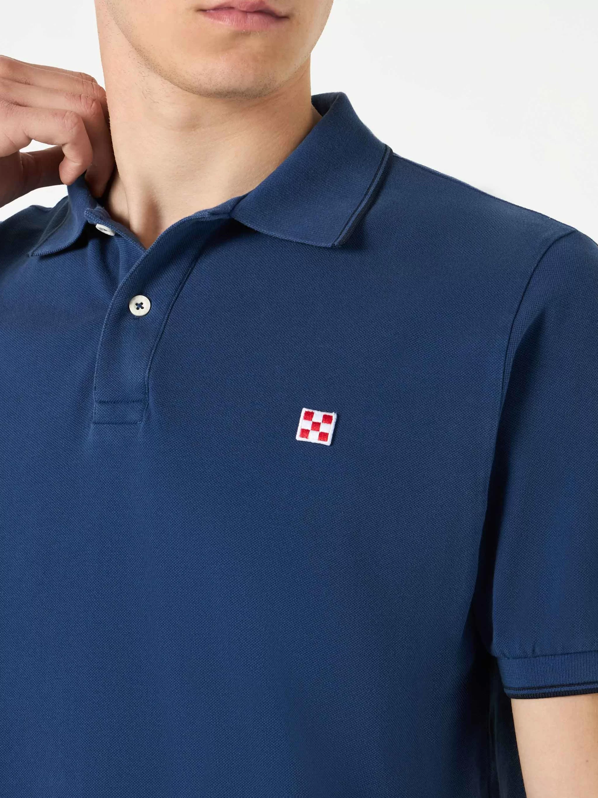 MC2 Saint Barth Blue denim piquet polo with St. Barth logo Discount