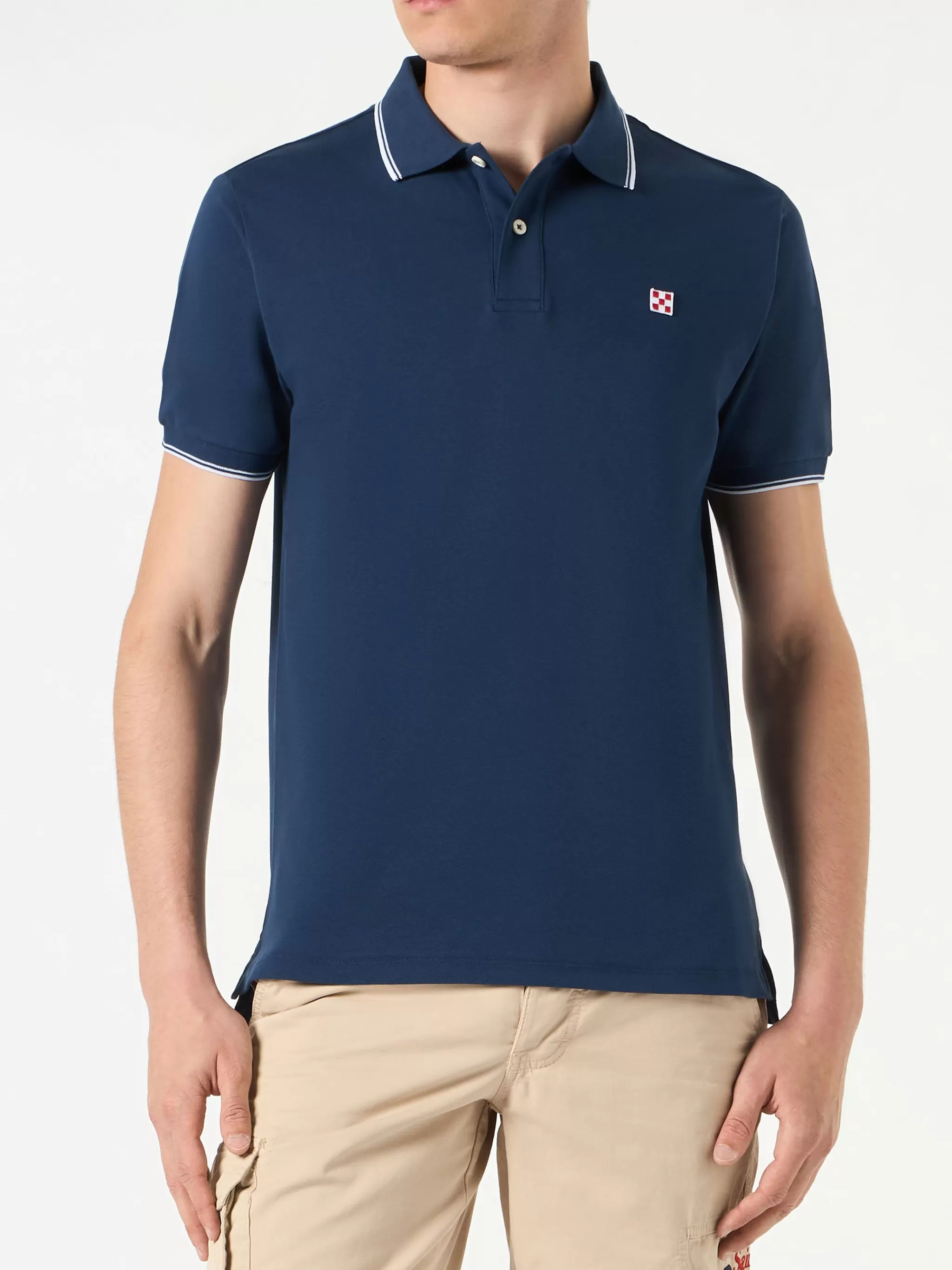 MC2 Saint Barth Blue navy piquet polo with St. Barth logo Discount