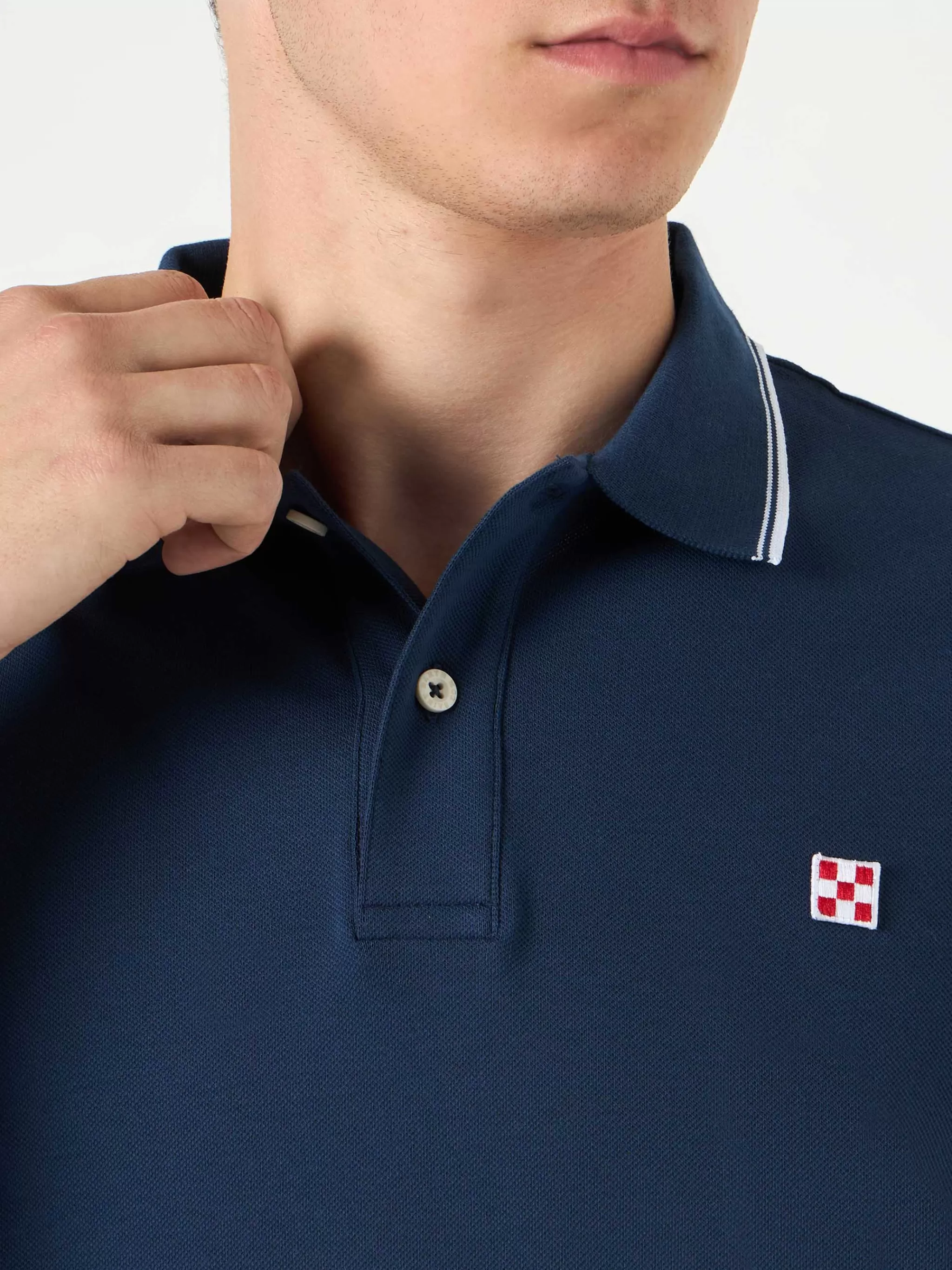 MC2 Saint Barth Blue navy piquet polo with St. Barth logo Discount