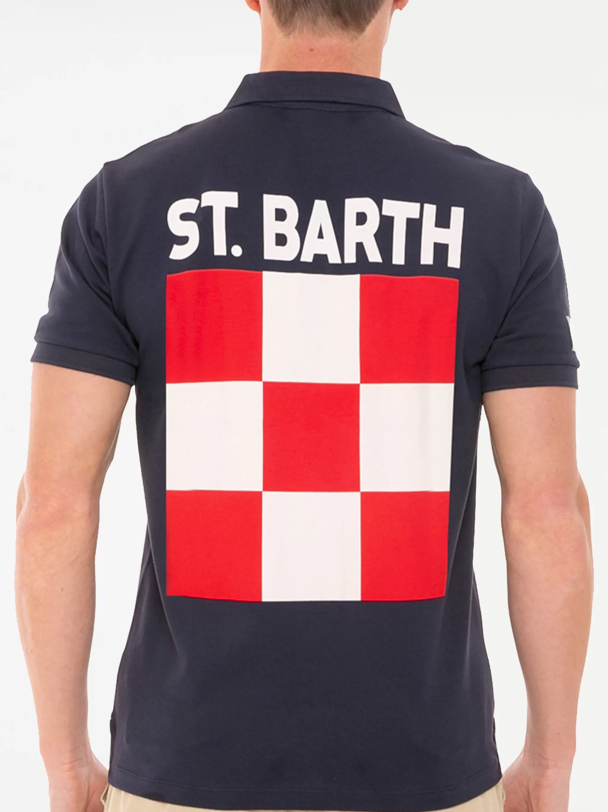 MC2 Saint Barth Blue piquet polo with St. Barth check logo Shop