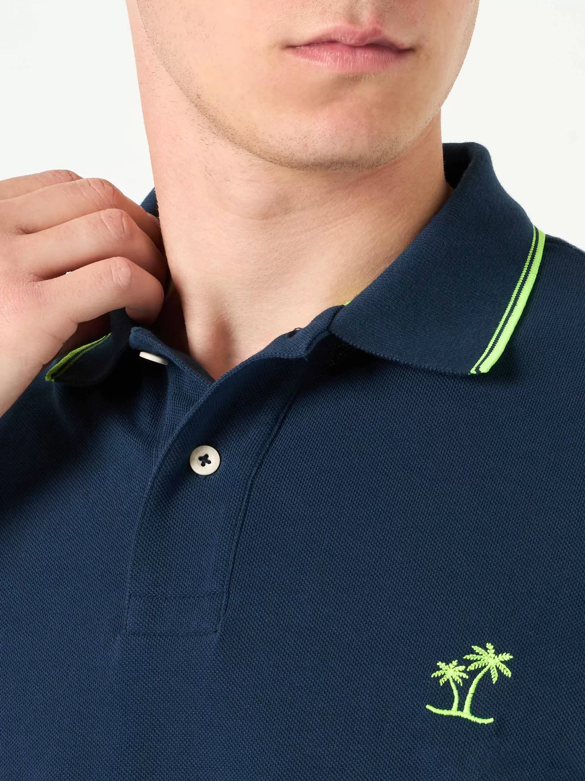 MC2 Saint Barth Blue piquet polo with St. Barth logo and contrasts Cheap