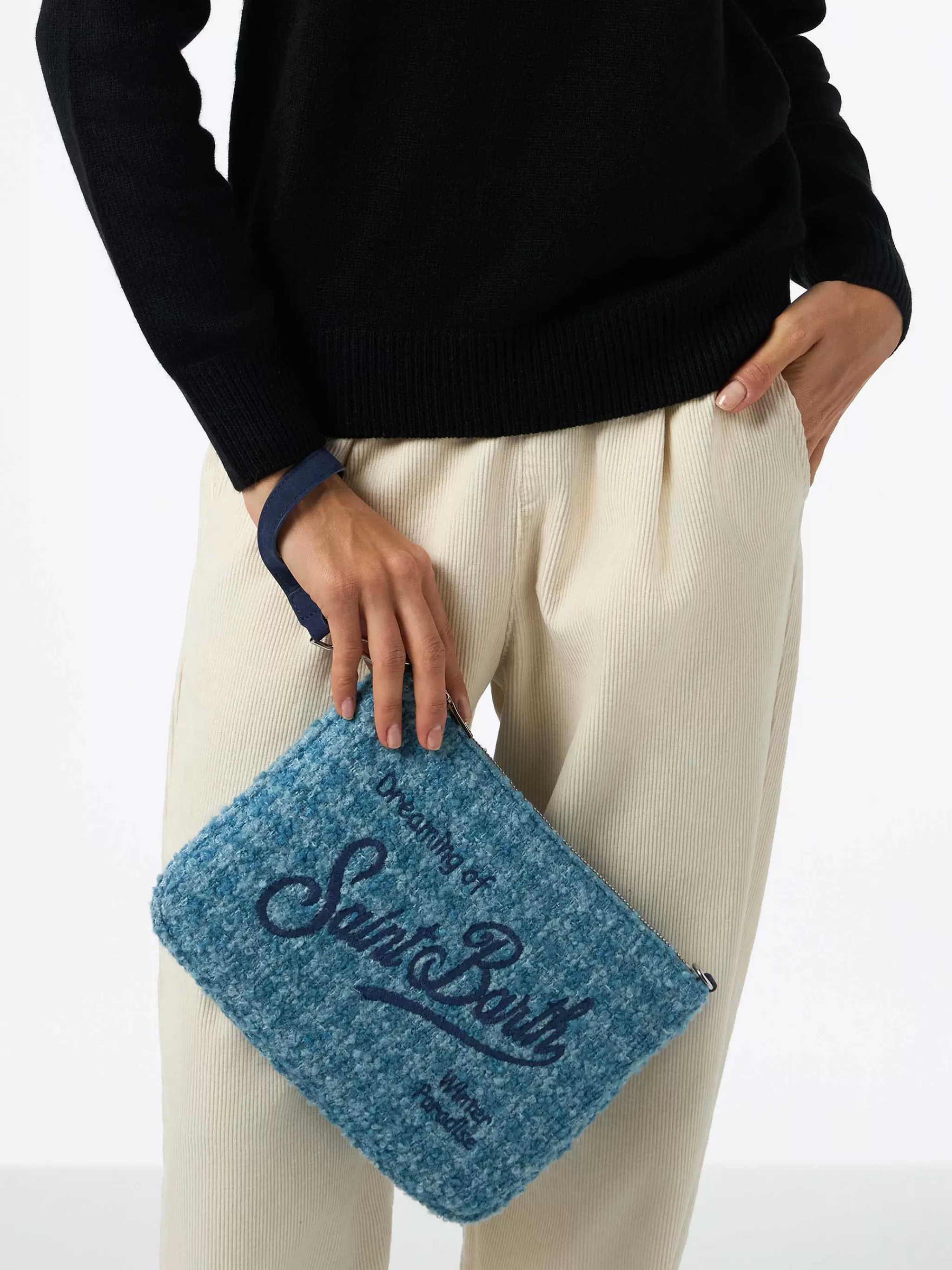 MC2 Saint Barth Blue tweed Parisienne pouch with chain Discount