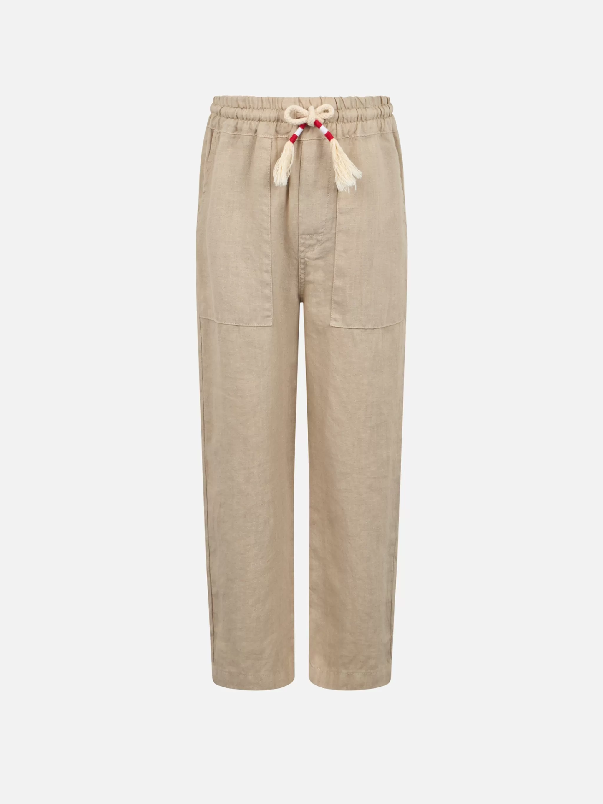 MC2 Saint Barth Boy beige linen Calais Jr pants with drawstring Shop