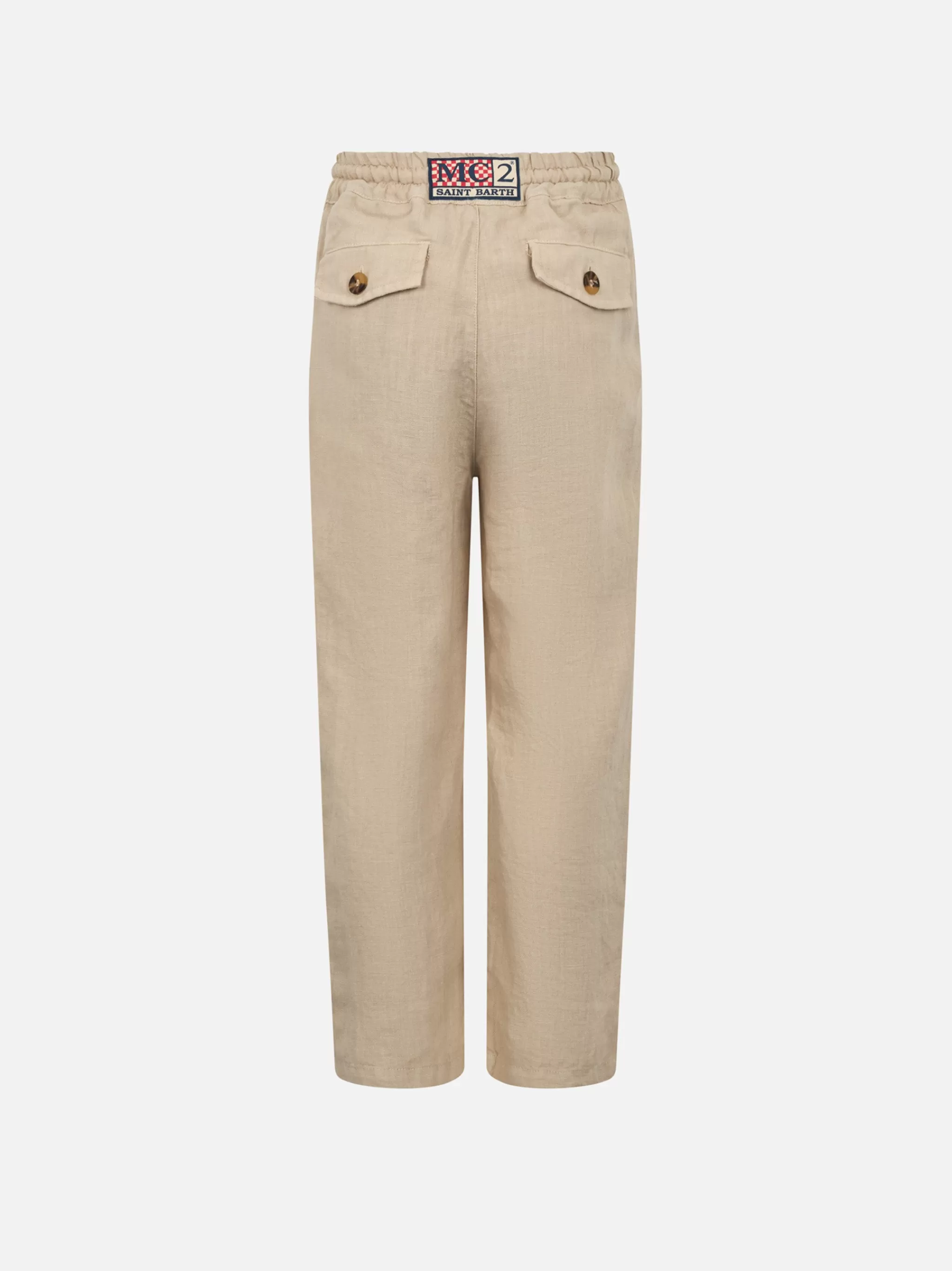 MC2 Saint Barth Boy beige linen Calais Jr pants with drawstring Shop