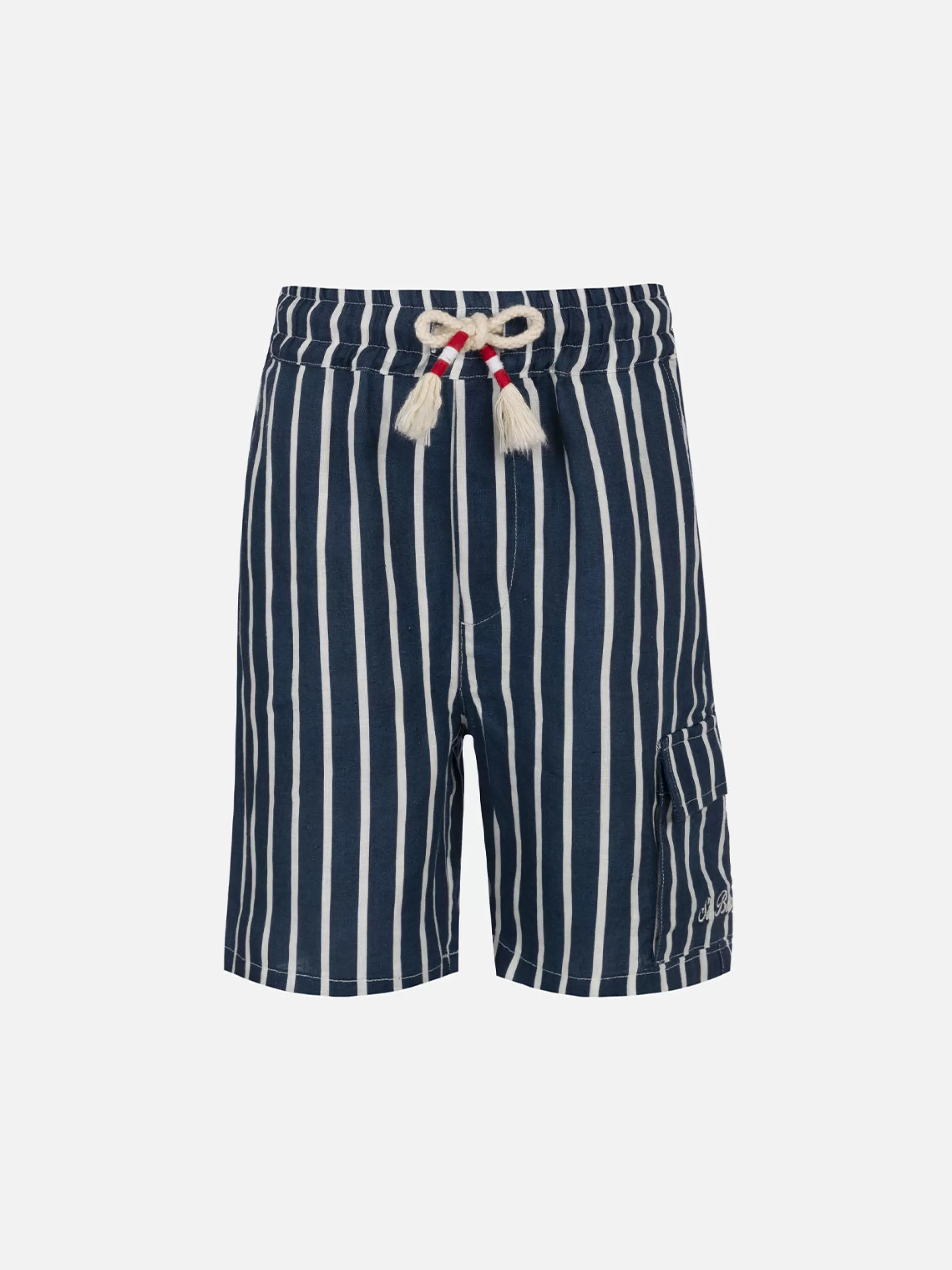 MC2 Saint Barth Boy blue striped linen bemuda Marseille Jr Outlet