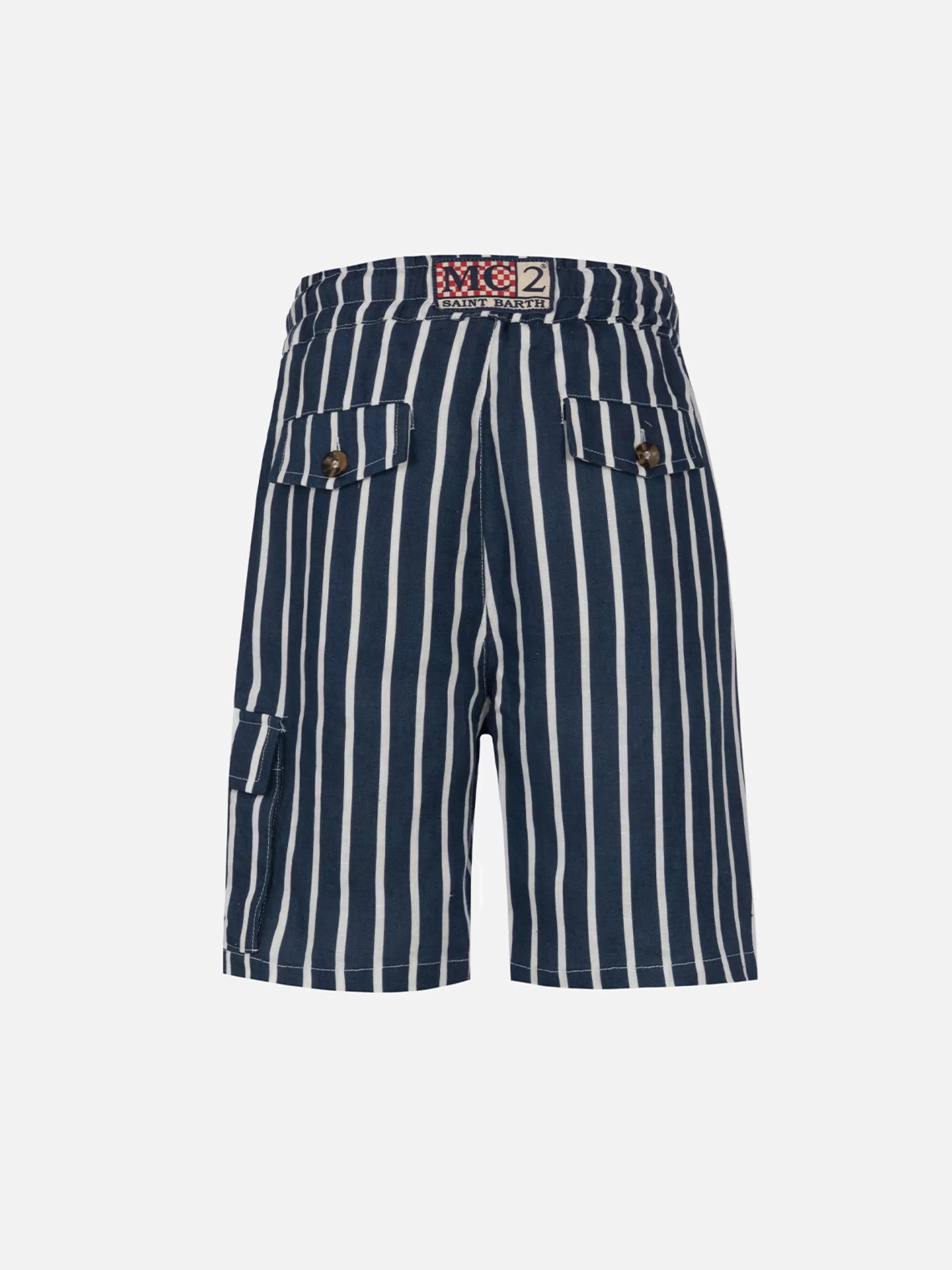 MC2 Saint Barth Boy blue striped linen bemuda Marseille Jr Outlet