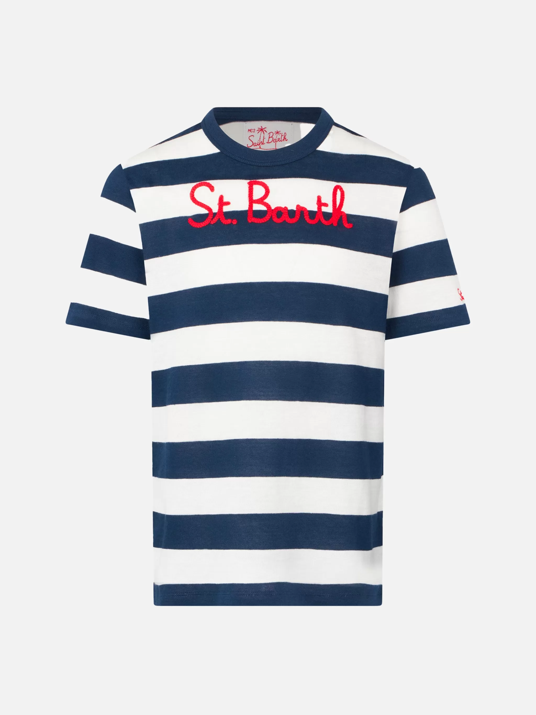 MC2 Saint Barth Boy blue striped t-shirt with St. Barth embroidery Cheap