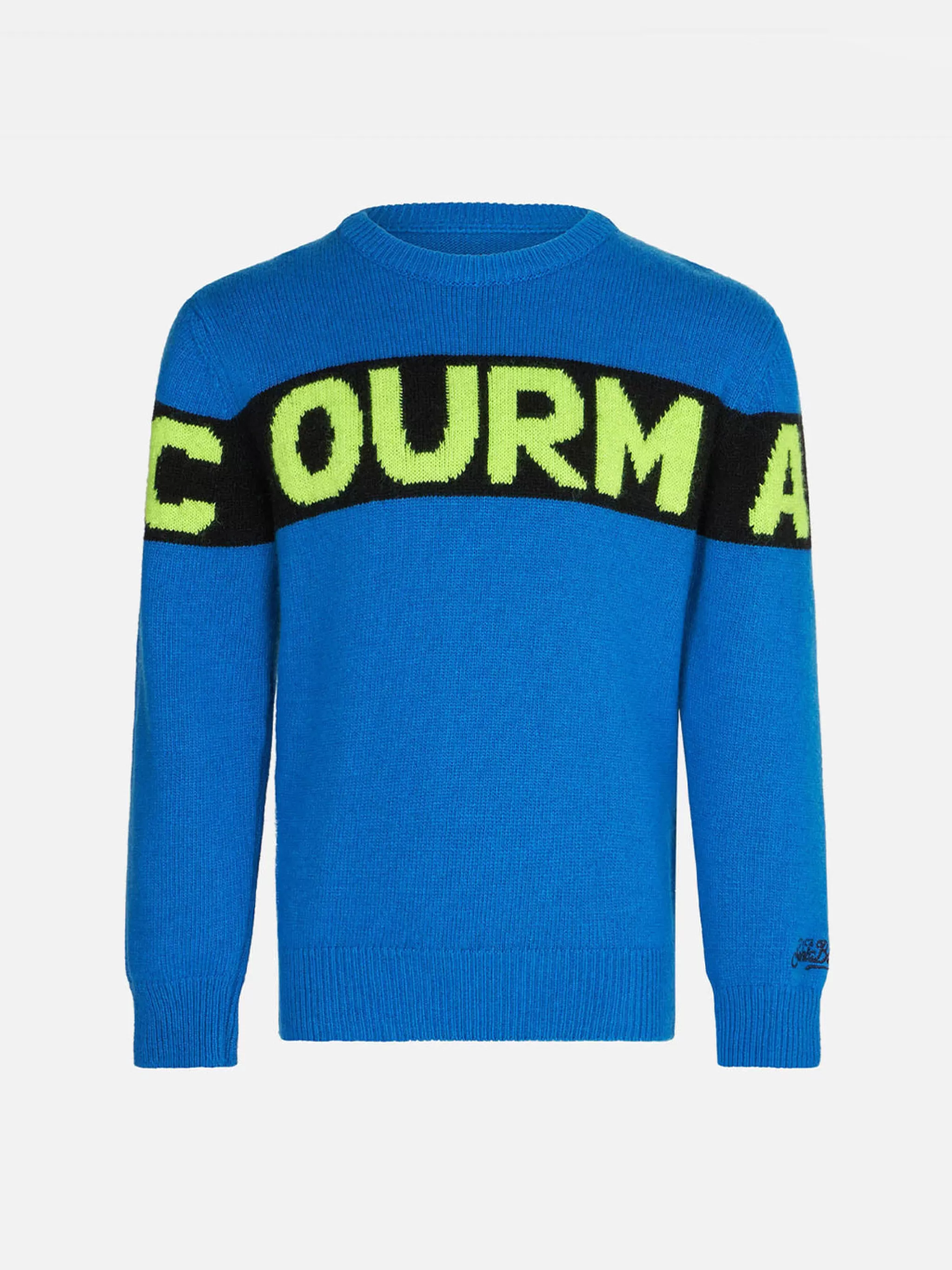 MC2 Saint Barth Boy blue sweater with Courma lettering Discount