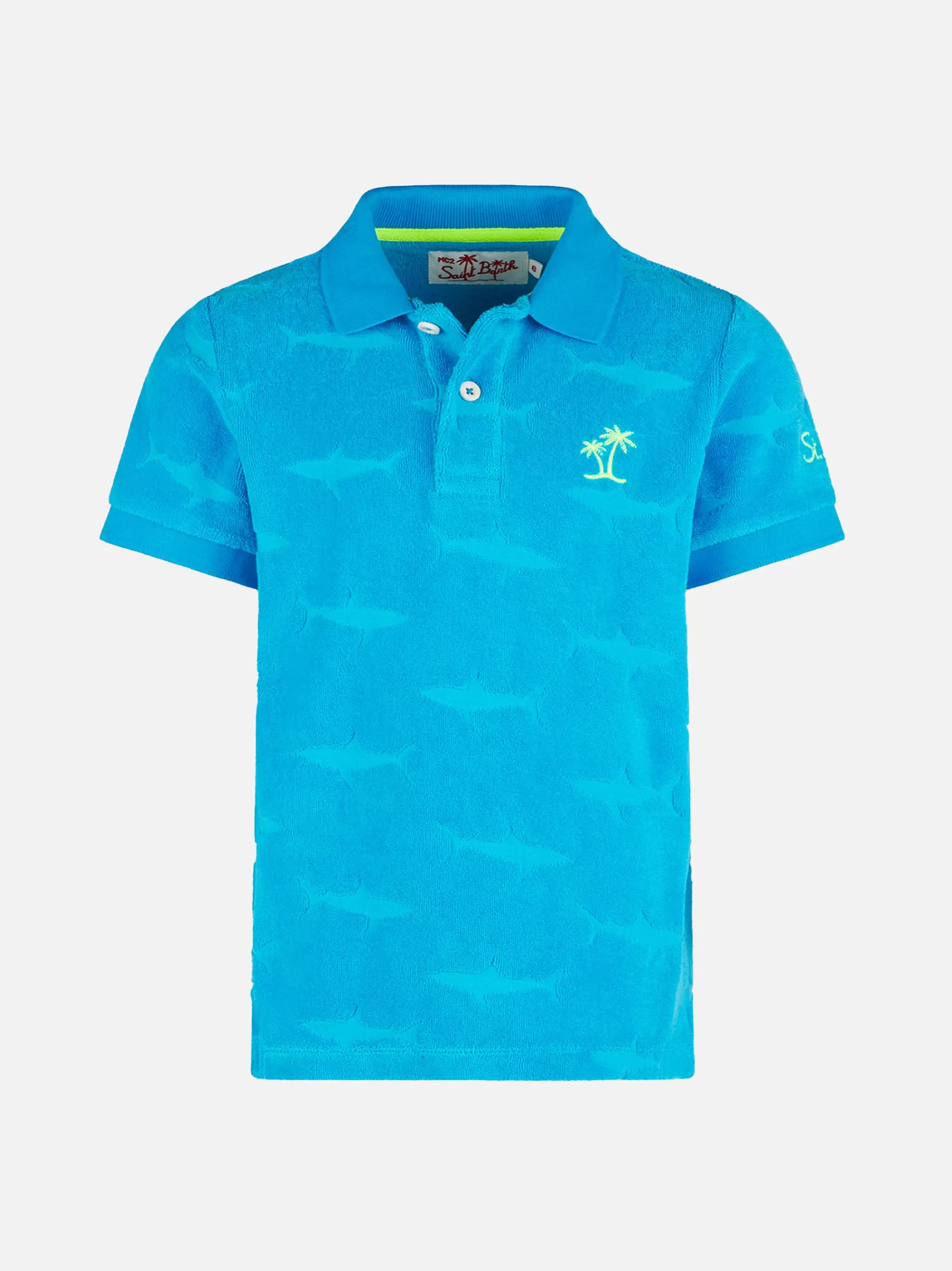 MC2 Saint Barth Boy bluette polo with terry embossed sharks Hot