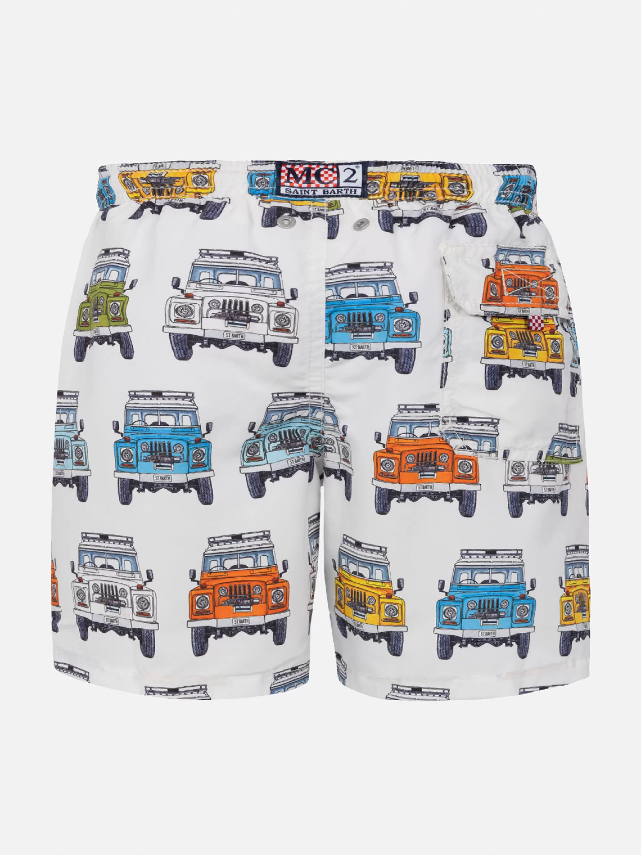 MC2 Saint Barth Boy classic swim shorts with safari car print New