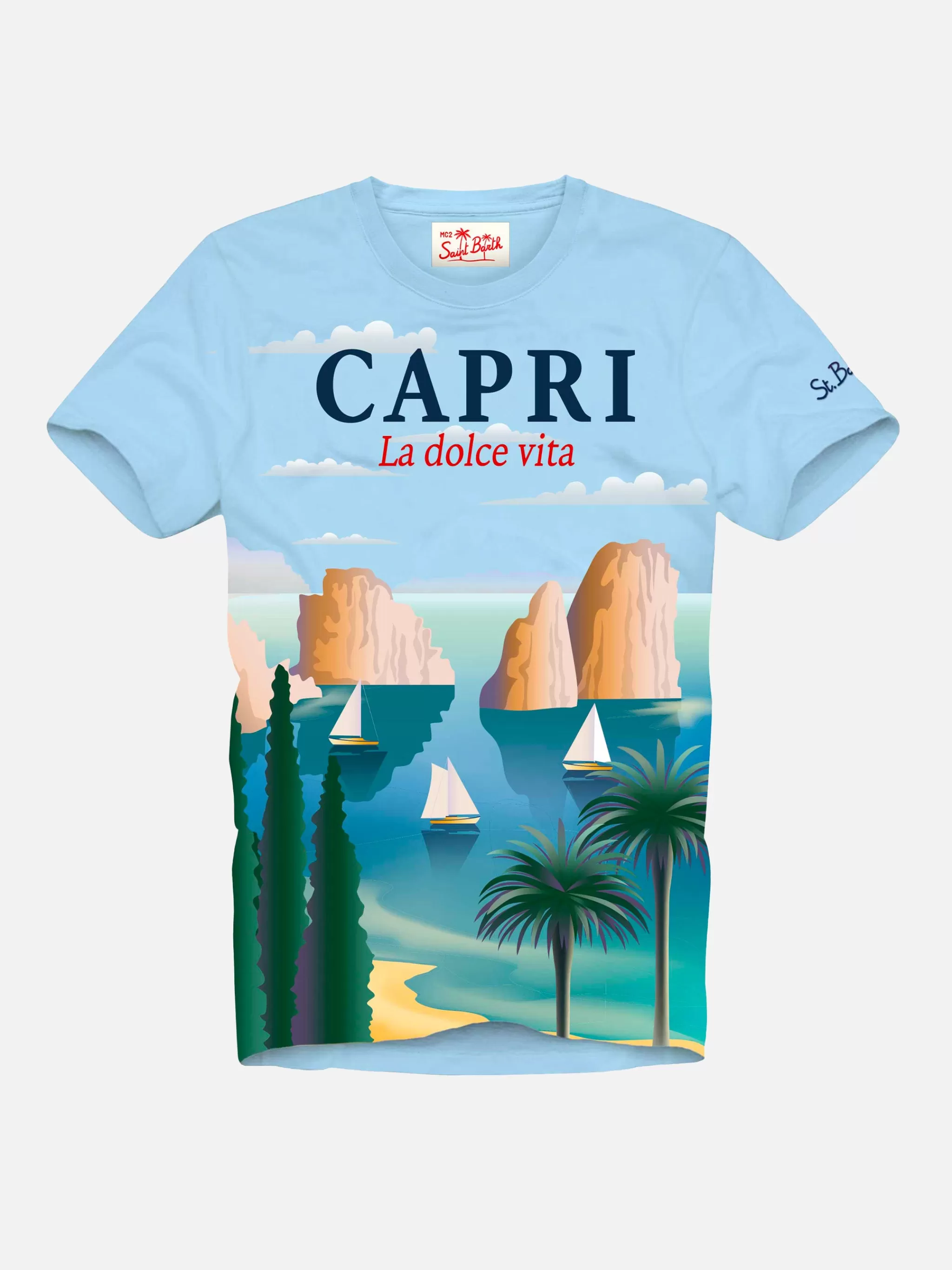 MC2 Saint Barth Boy cotton t-shirt with Capri postcard print Best Sale