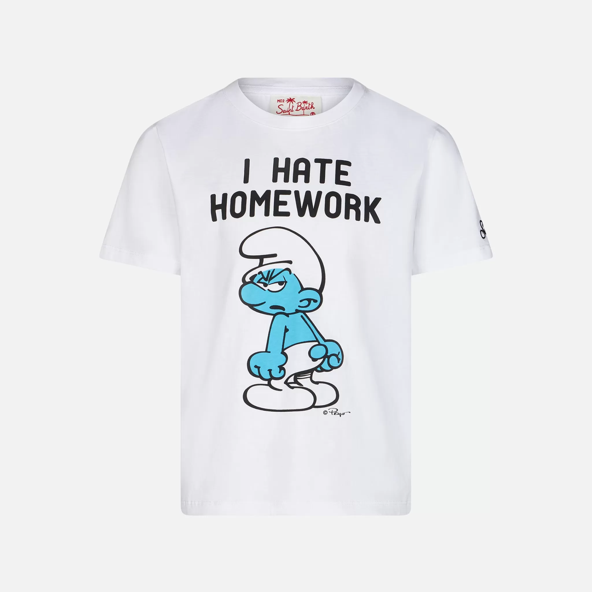 MC2 Saint Barth Boy cotton t-shirt with smurfs print | ©PEYO SPECIAL EDITION Cheap