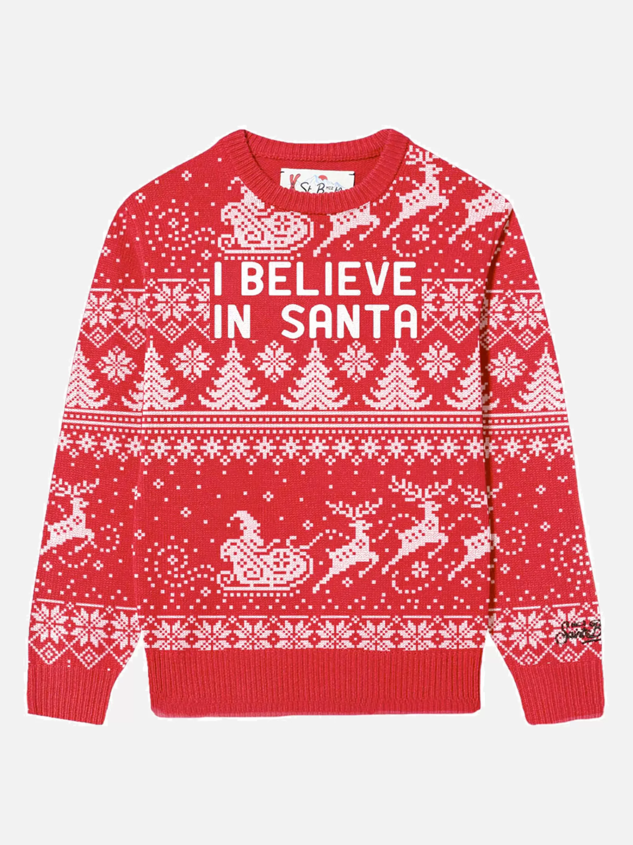 MC2 Saint Barth Boy crewneck sweater with I believe in Santa lettering Sale