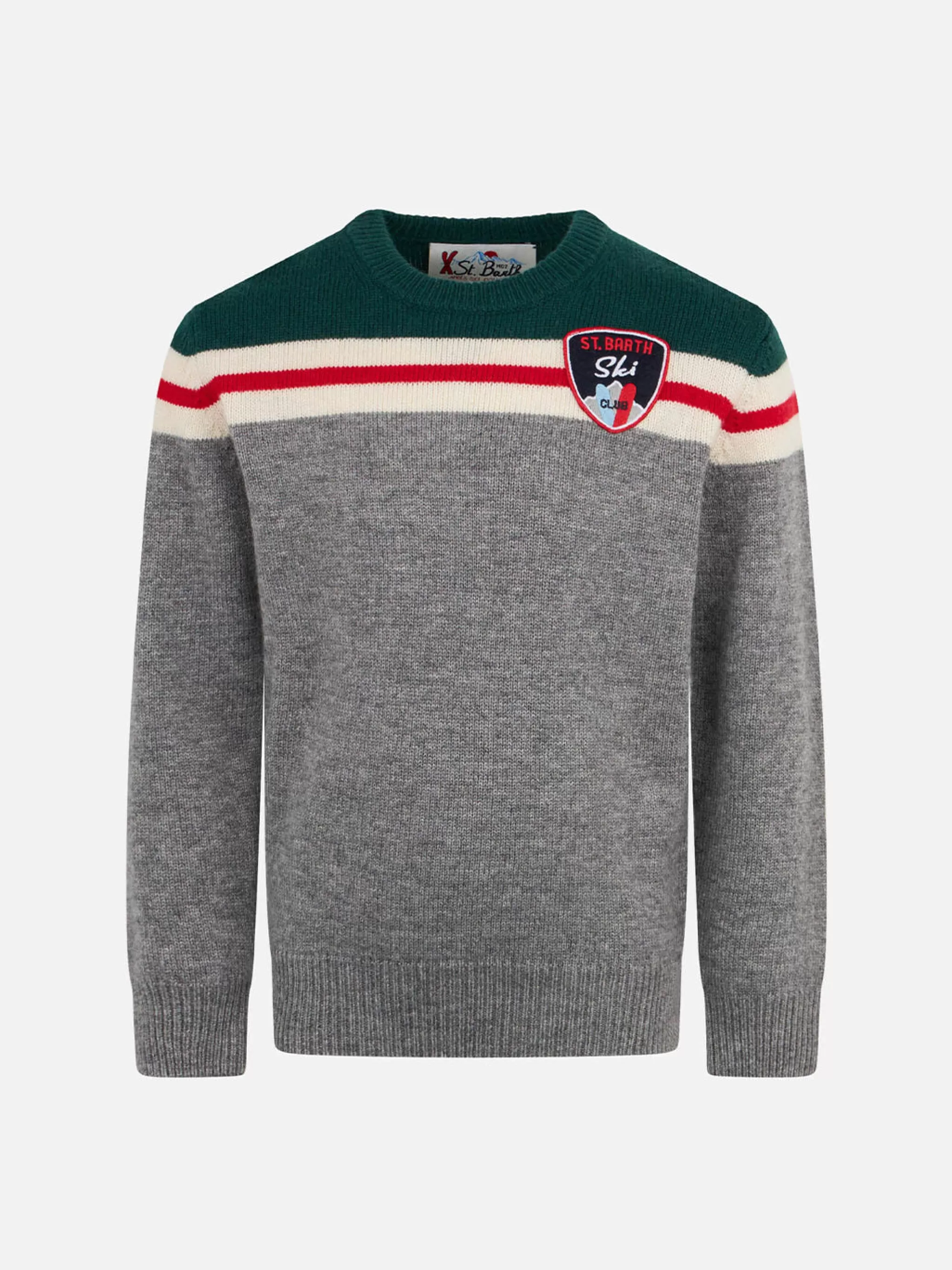 MC2 Saint Barth Boy crewneck sweater with St. Barth ski club patch Cheap