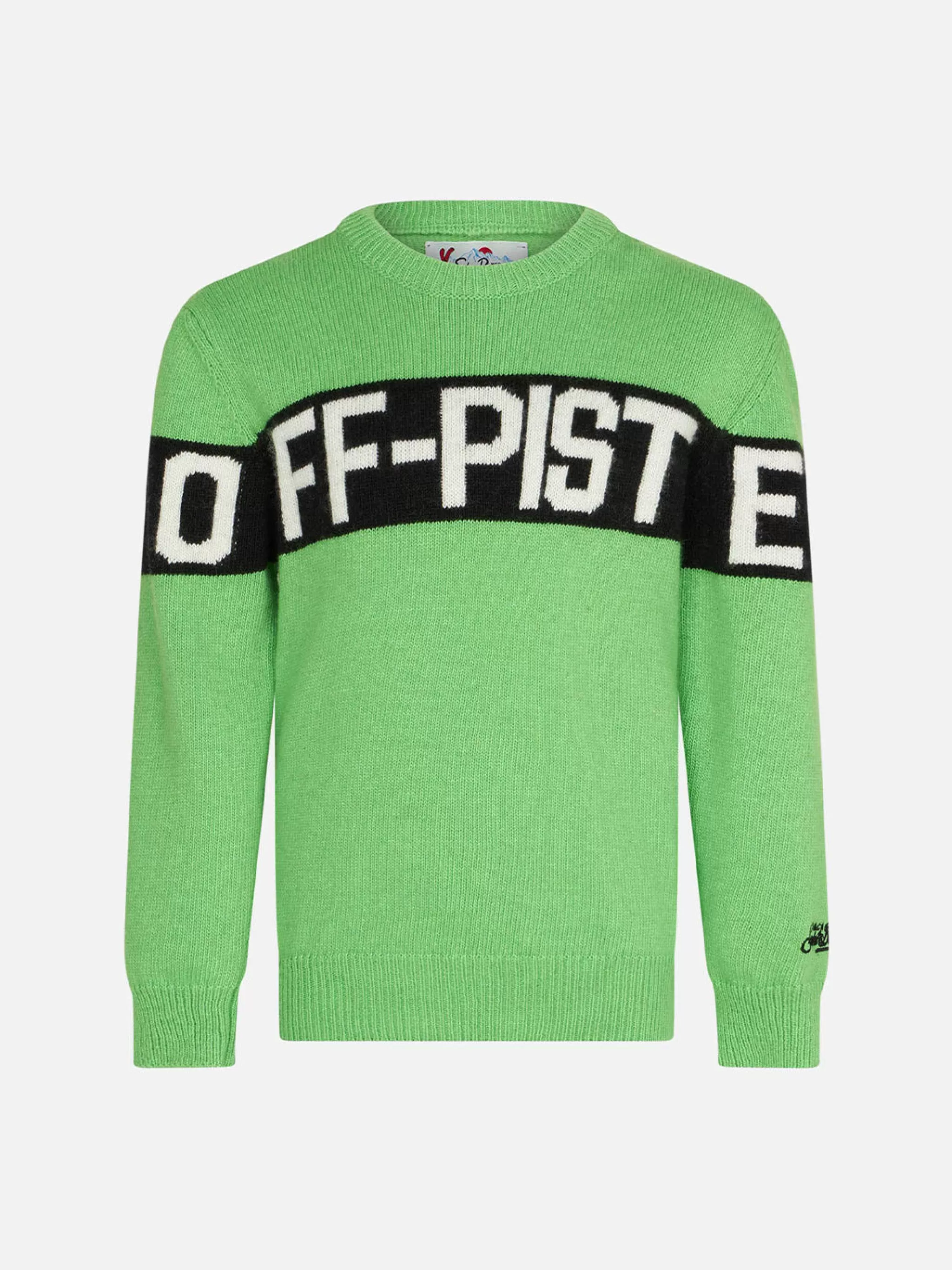 MC2 Saint Barth Boy fluo green sweater with Off-Piste lettering Cheap