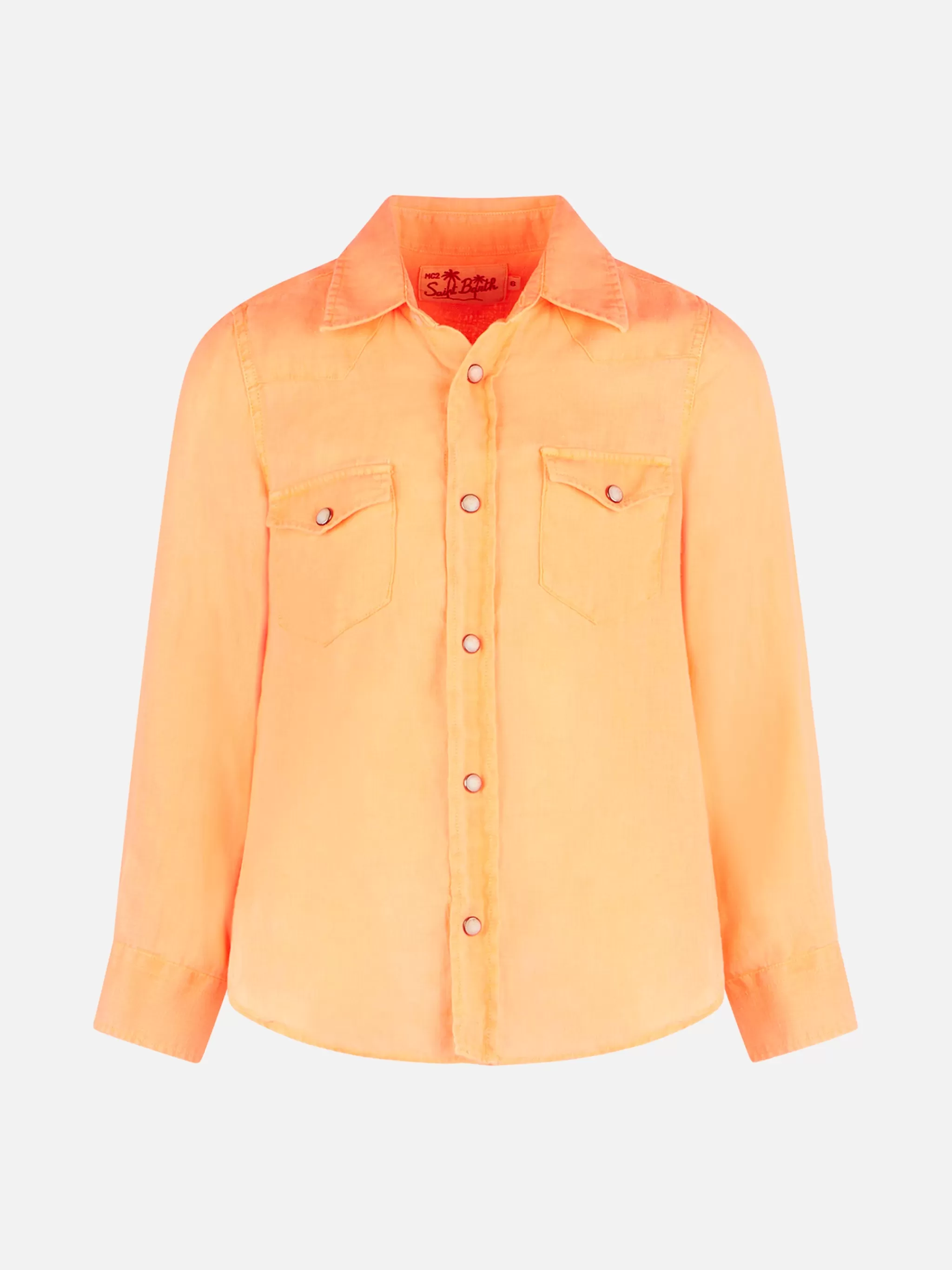 MC2 Saint Barth Boy fluo orange linen shirt Cheap