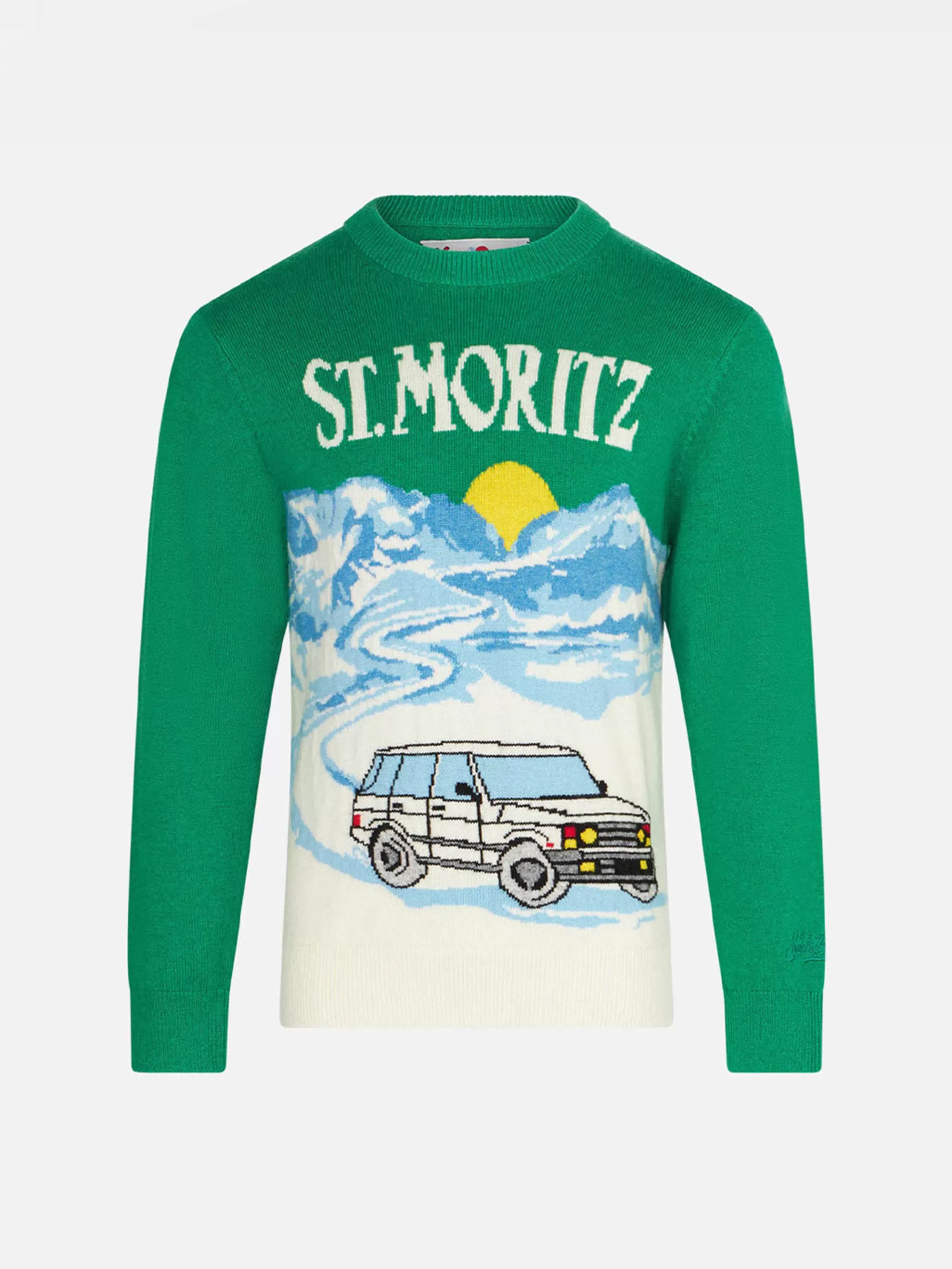 MC2 Saint Barth Boy green sweater with St. Moritz jacquard Outlet