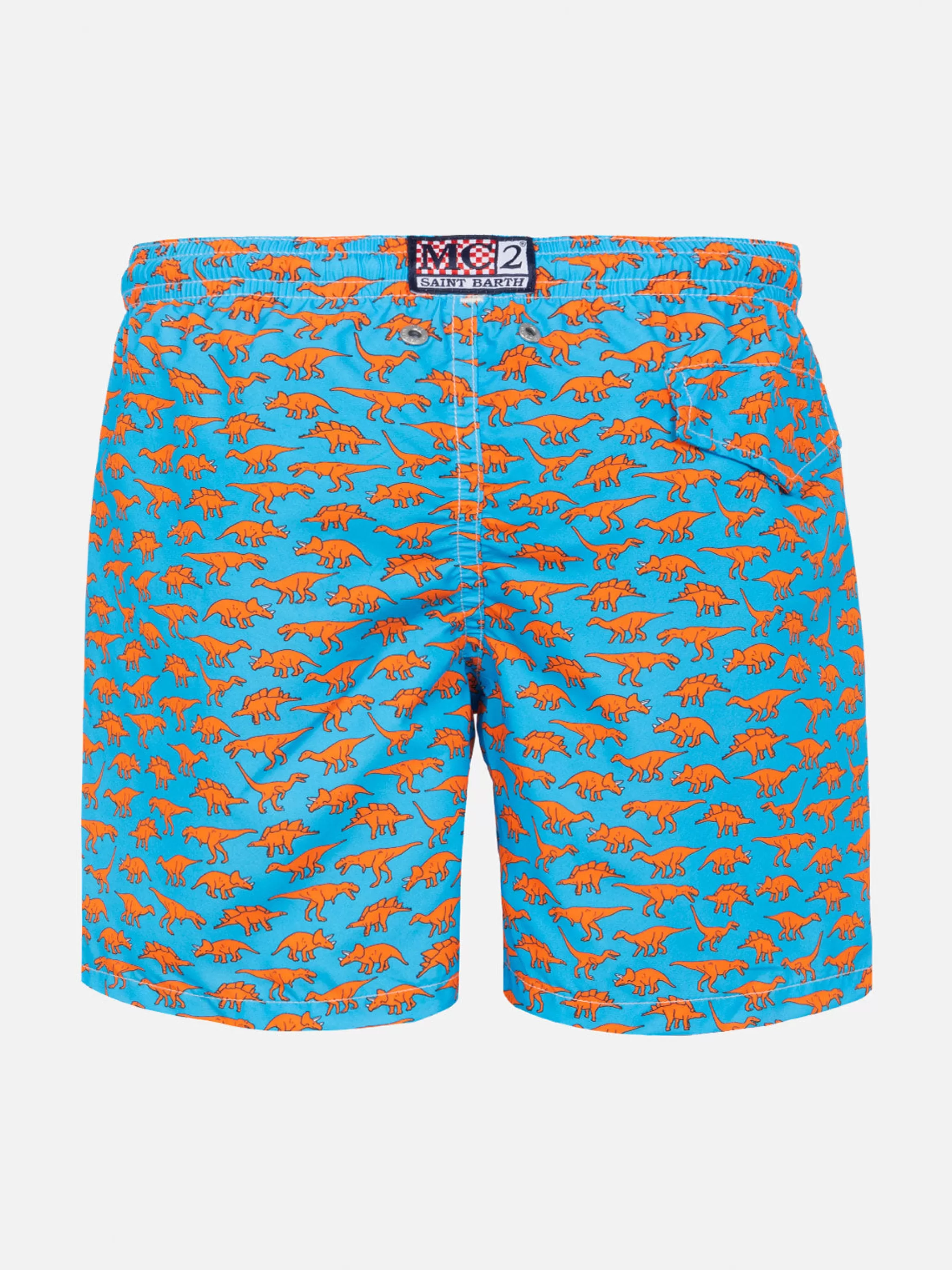 MC2 Saint Barth Boy light fabric swim shorts with dinosaurs print Hot