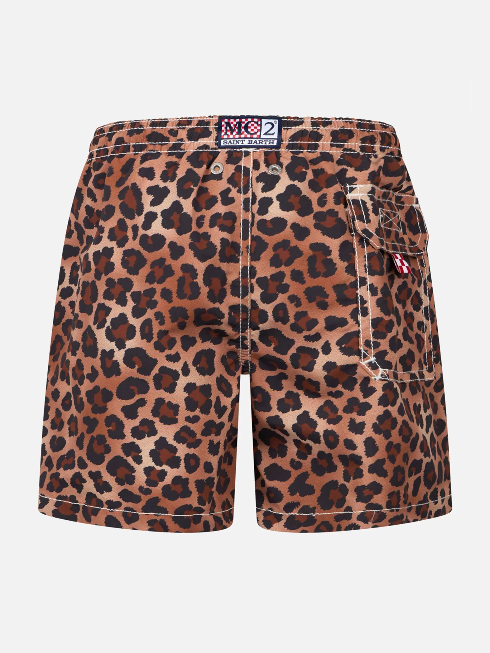 MC2 Saint Barth Boy mid-length Jean swim-shorts with animalier print Flash Sale