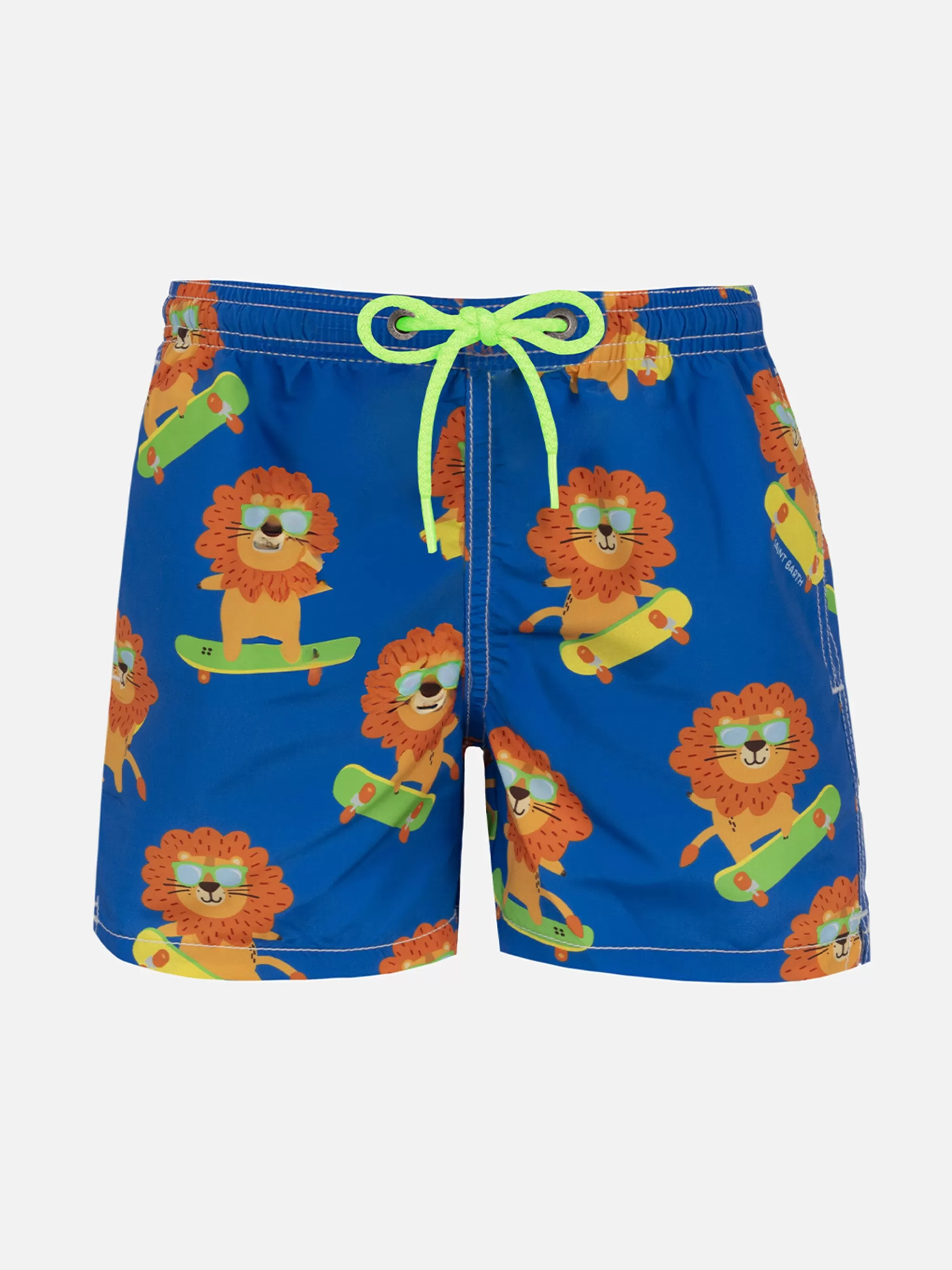 MC2 Saint Barth Boy mid-length Jean swim-shorts with skating leo print Best