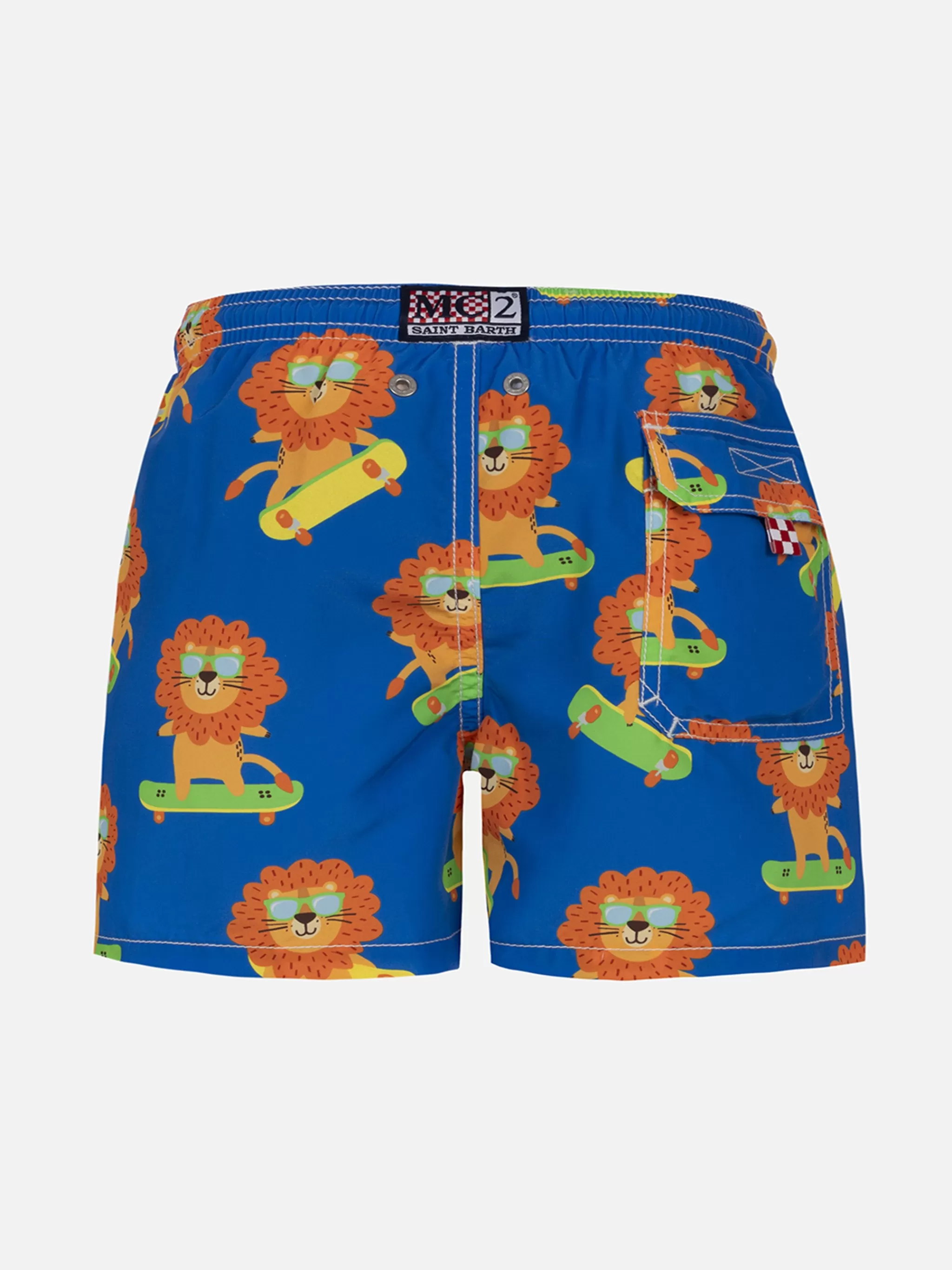 MC2 Saint Barth Boy mid-length Jean swim-shorts with skating leo print Best