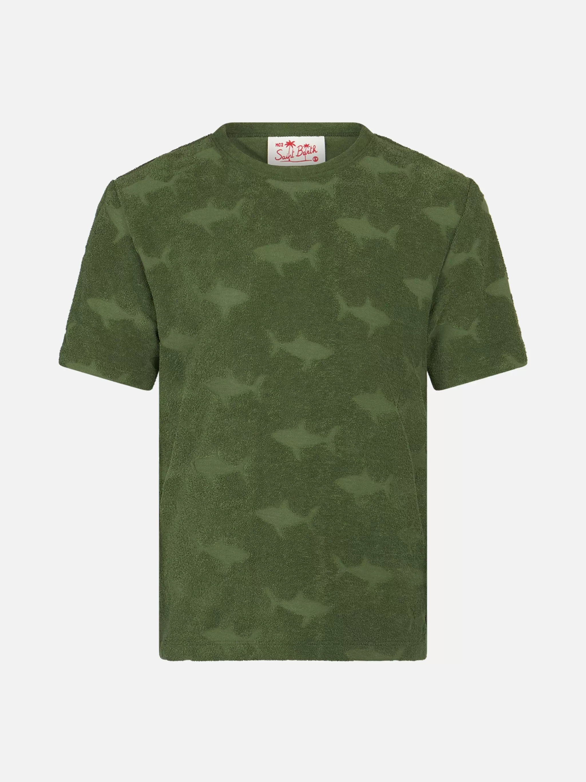 MC2 Saint Barth Boy military terry t-shirt Gary with shark embossed pattern Best