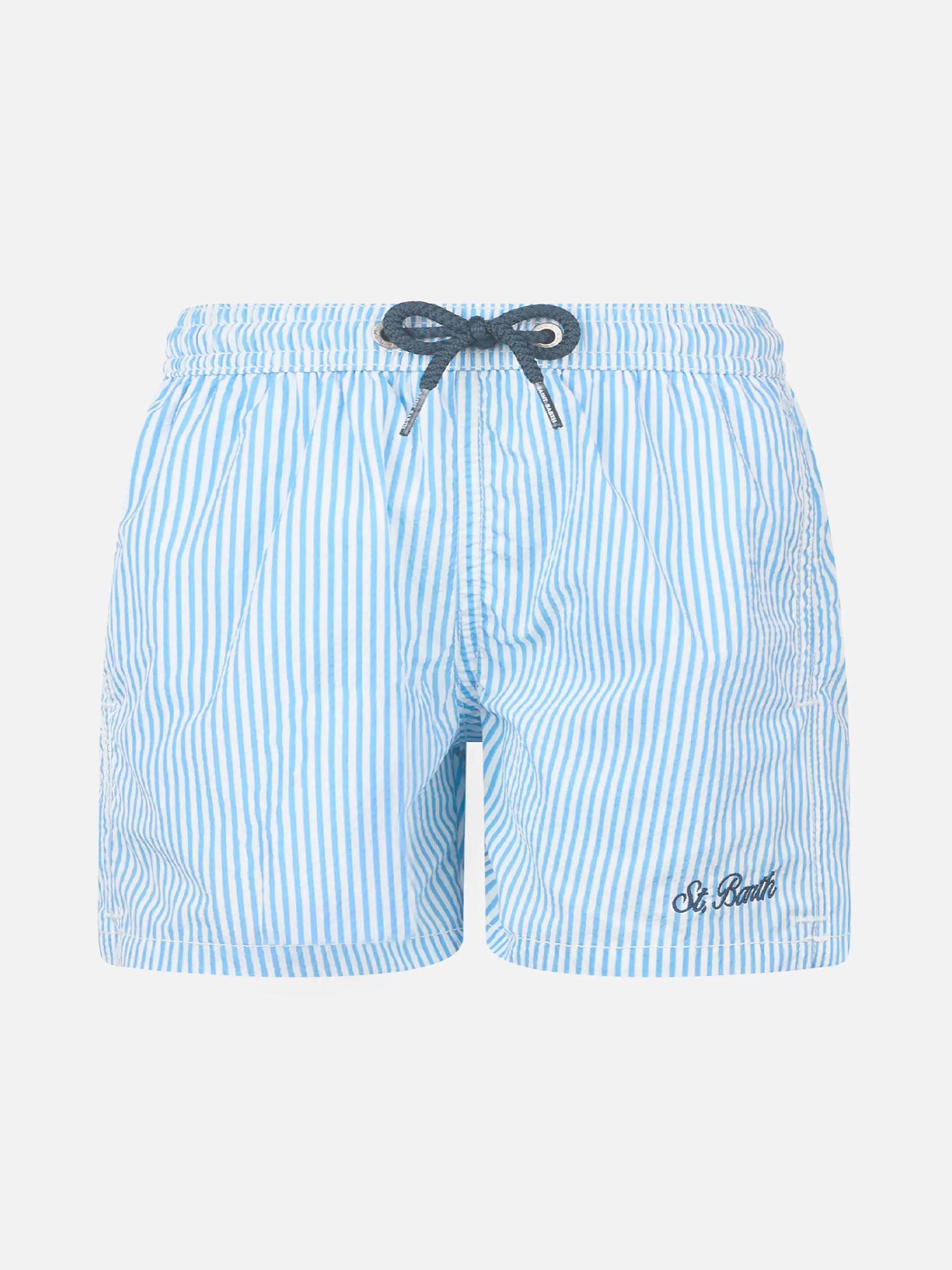 MC2 Saint Barth Boy seersucker striped mid-length swim shorts Patmos Jr Fashion