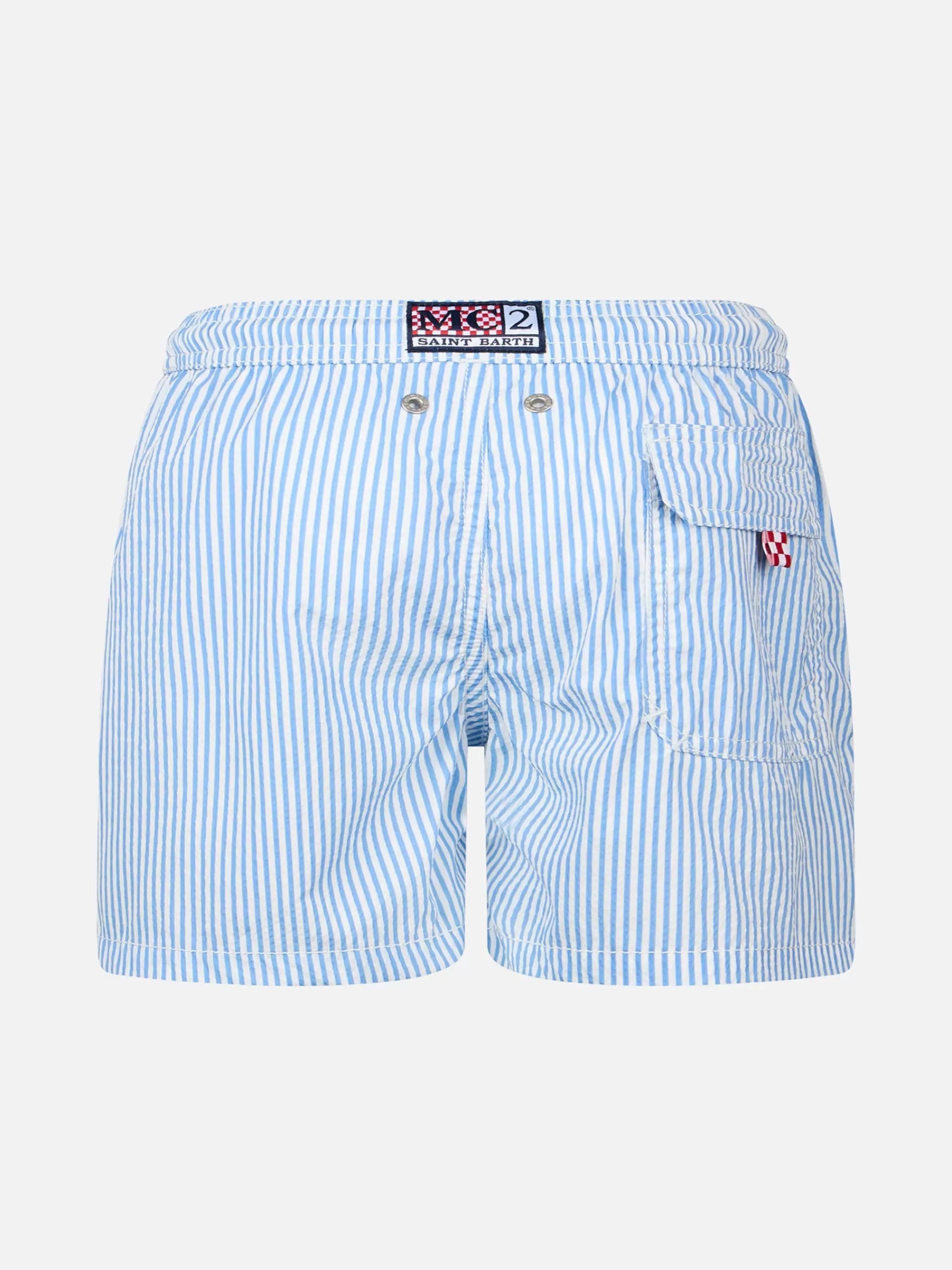 MC2 Saint Barth Boy seersucker striped mid-length swim shorts Patmos Jr Fashion