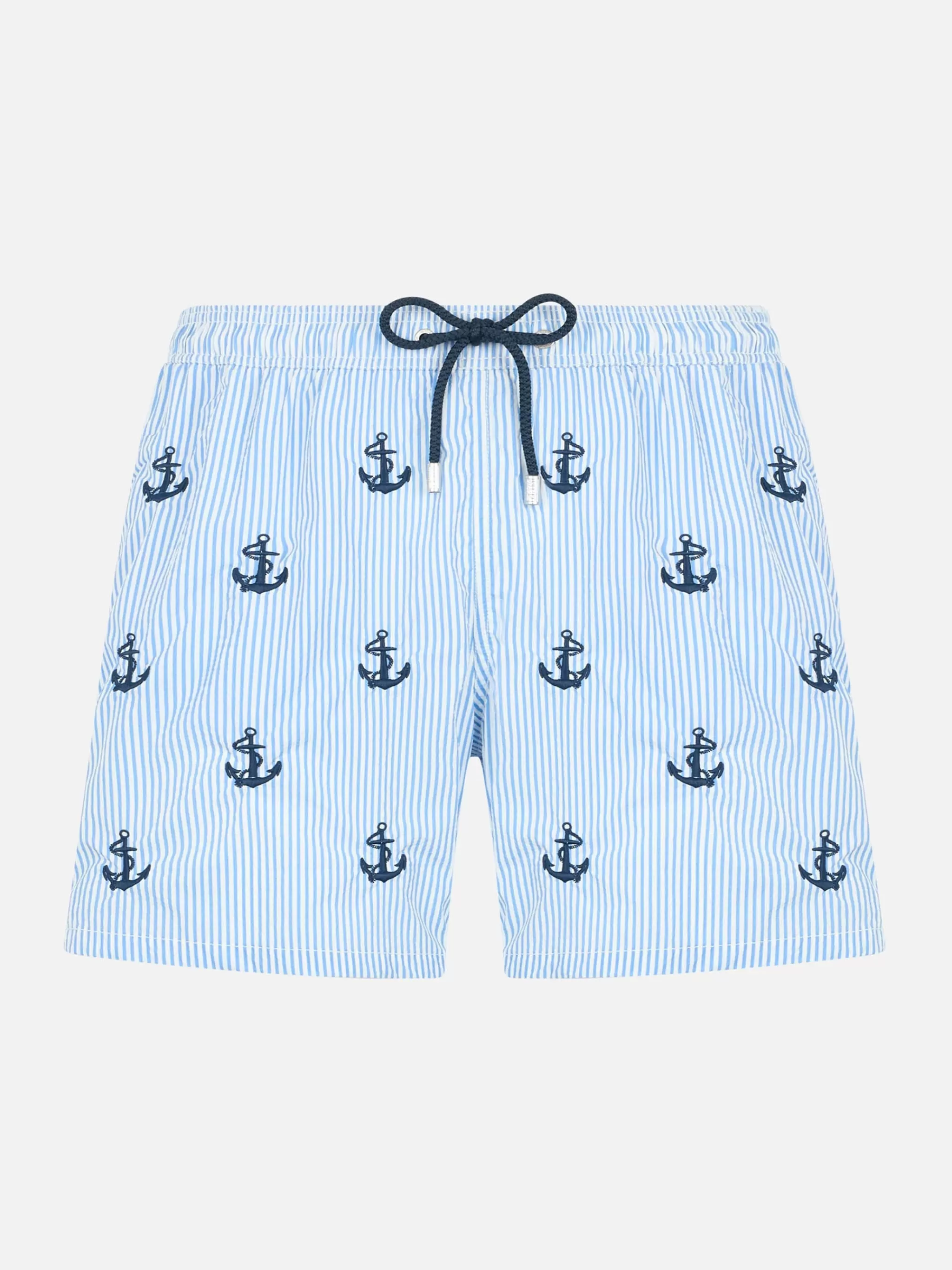 MC2 Saint Barth Boy seersucker swim-shorts Jean with anchors embroidery Sale