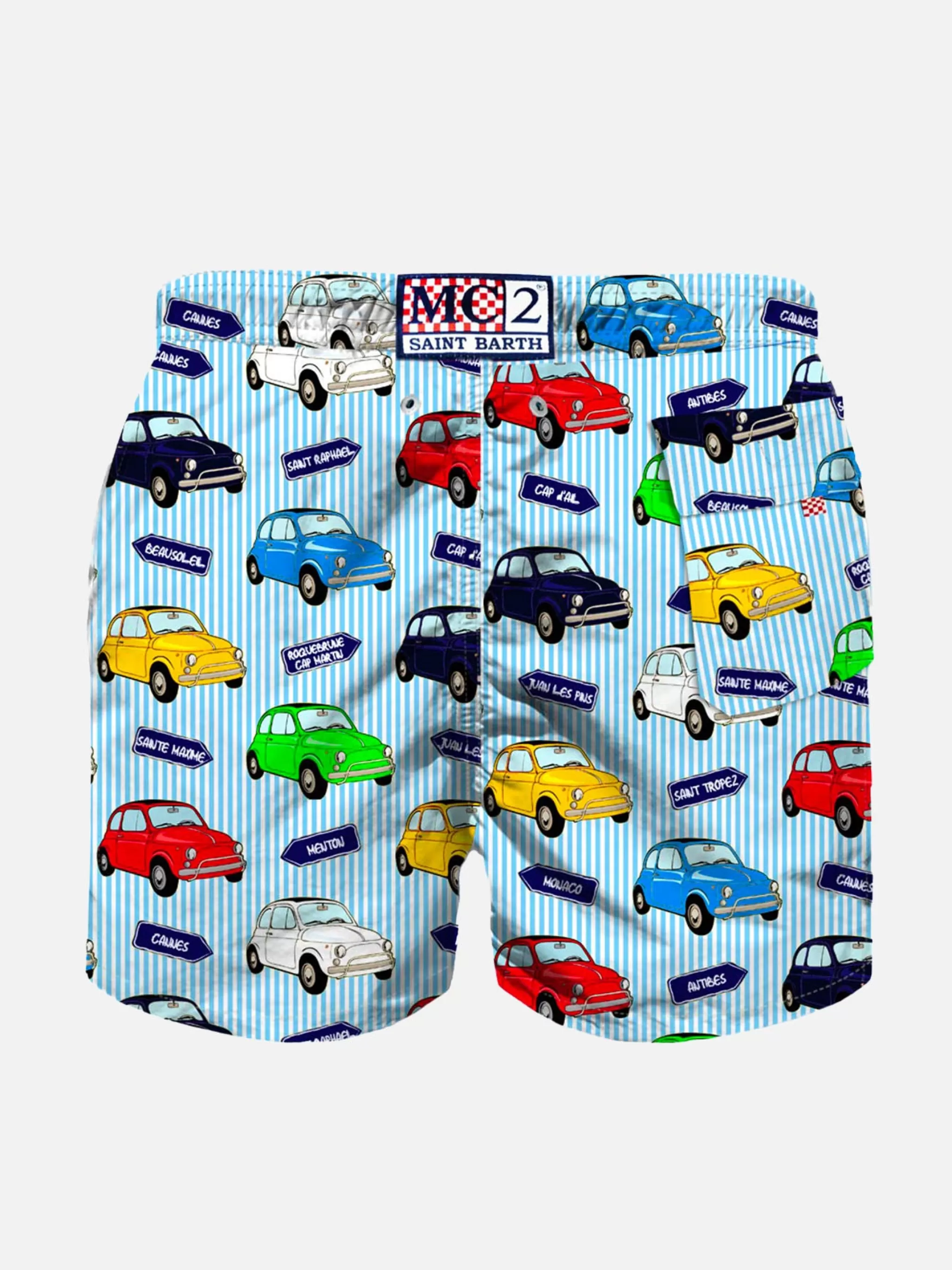 MC2 Saint Barth Boy swim shorts with car print | FIAT© 500 Cheap