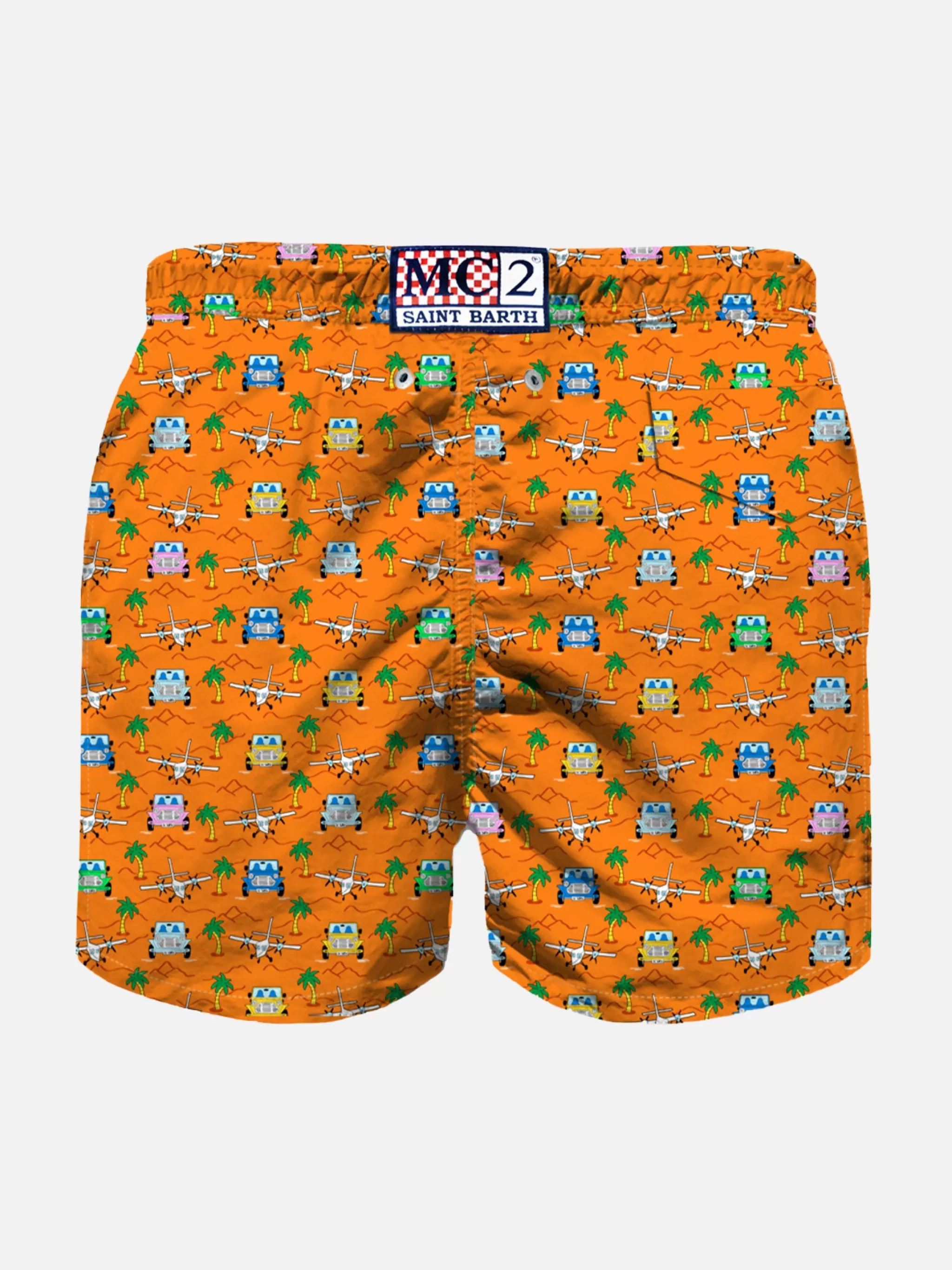 MC2 Saint Barth Boy swim shorts with cars and palms print Outlet