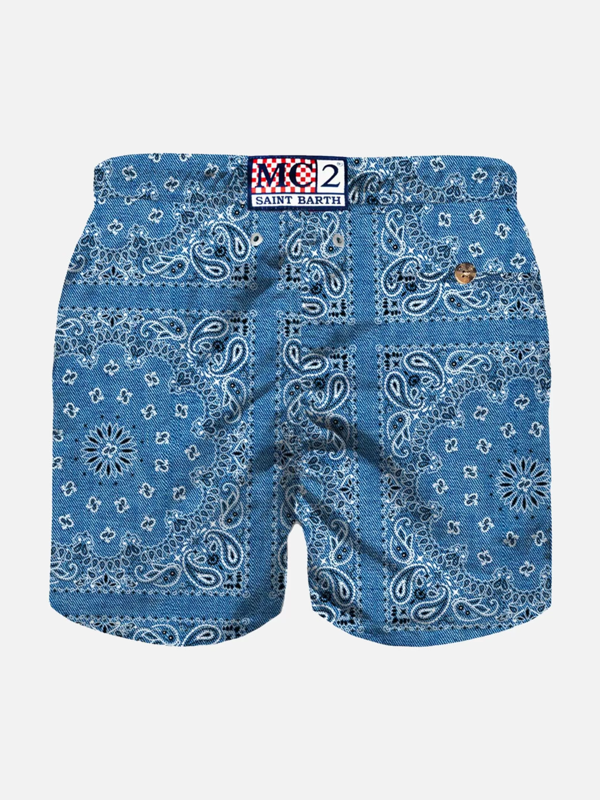 MC2 Saint Barth Boy swim shorts with denim bandanna print Shop