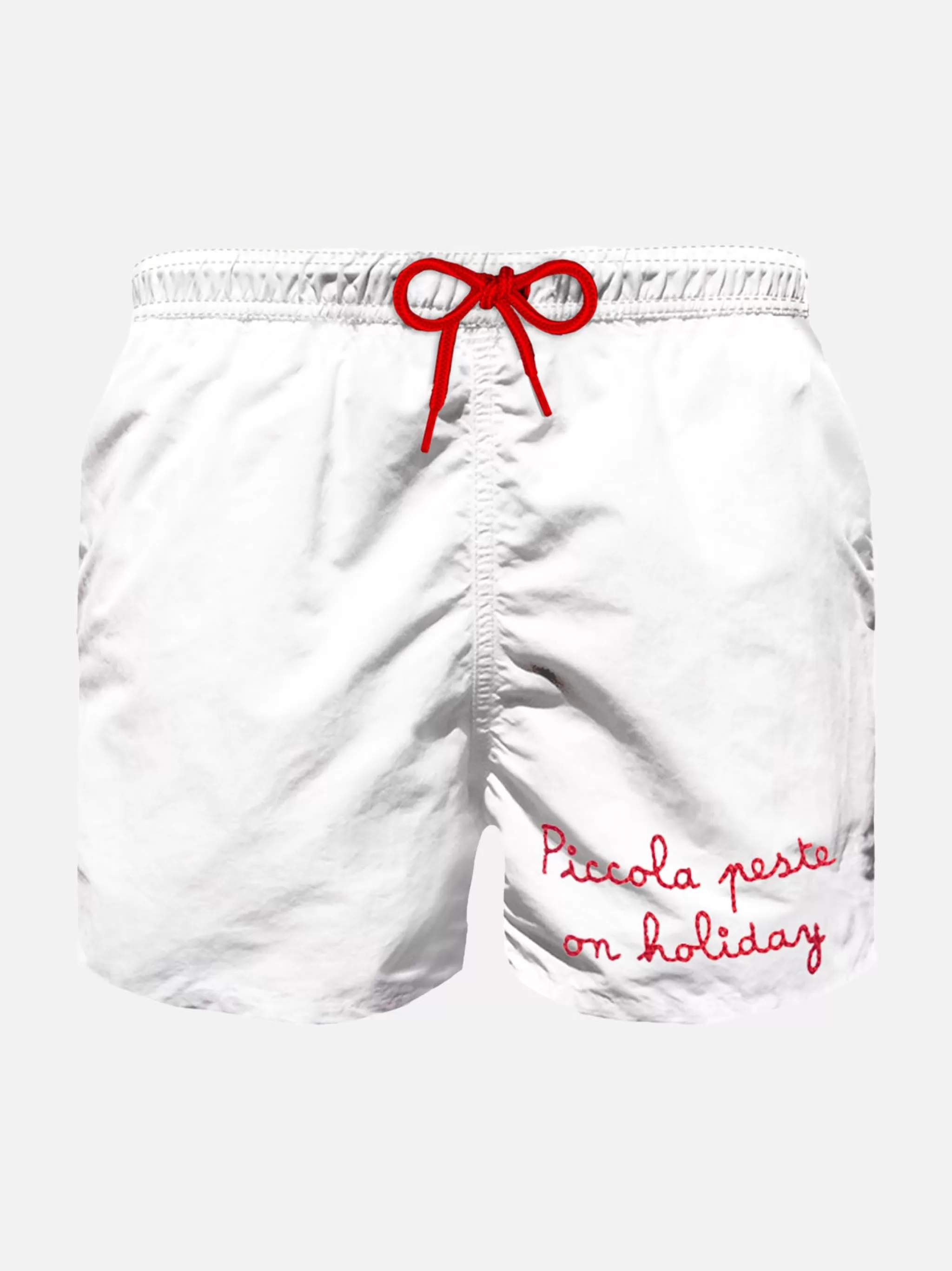 MC2 Saint Barth Boy swim shorts with embroidered red writing Hot