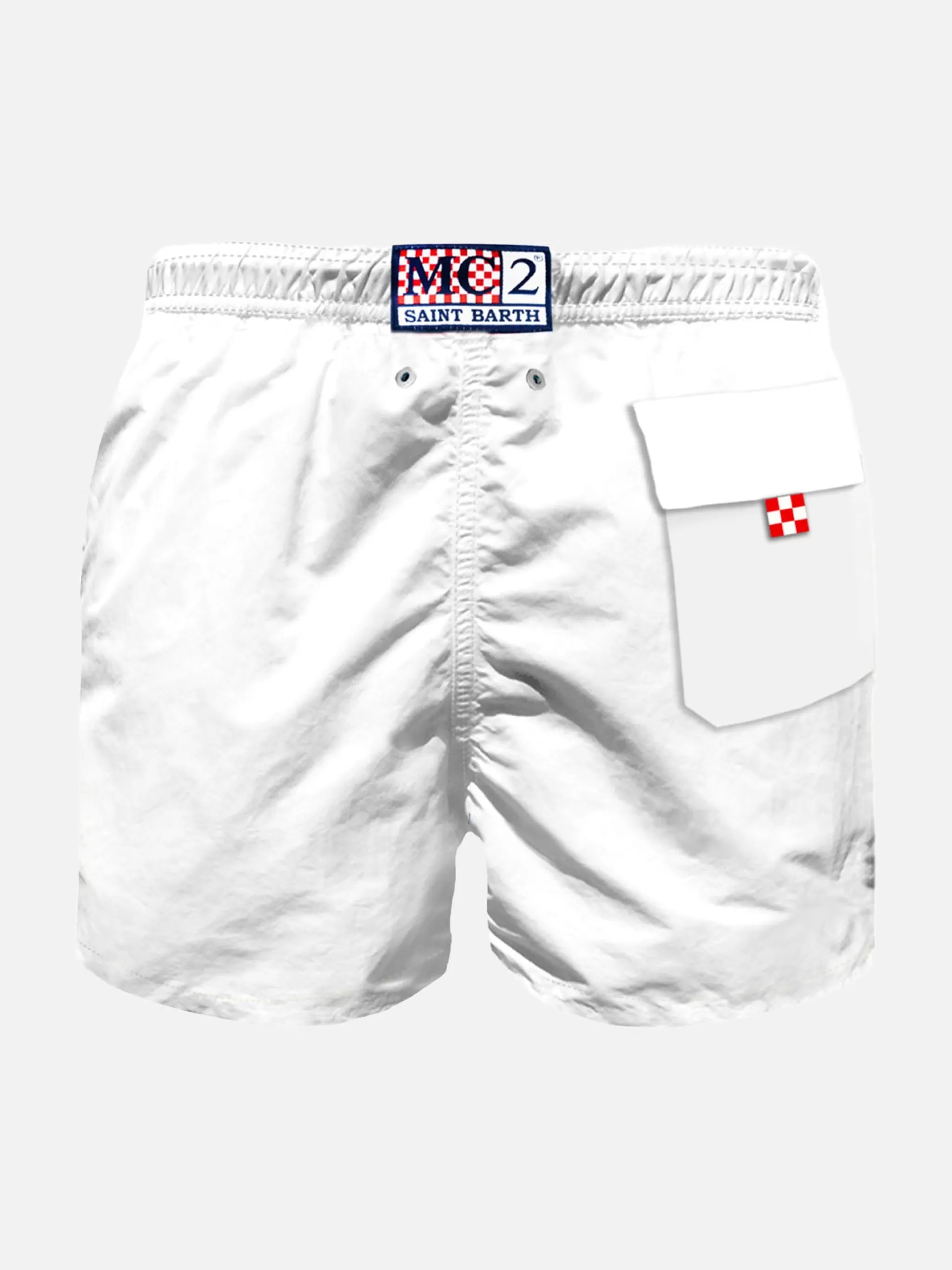 MC2 Saint Barth Boy swim shorts with embroidered red writing Hot